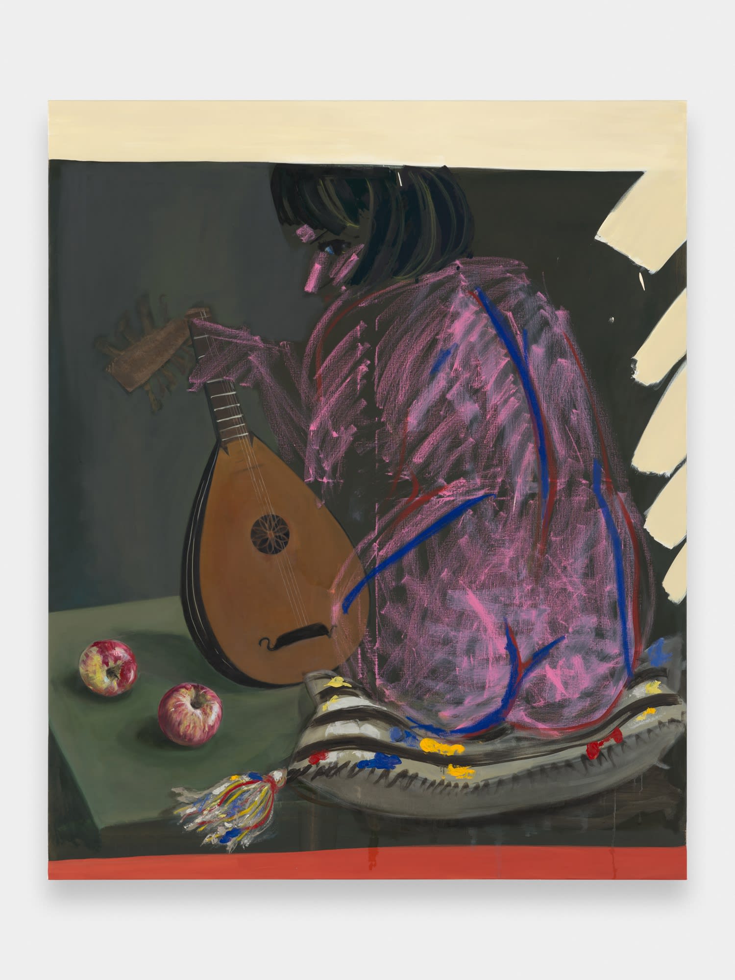 Odalisque with Lute and Apples, 2024 oil on canvas 183 x 150 cm. 72 x 59 in.