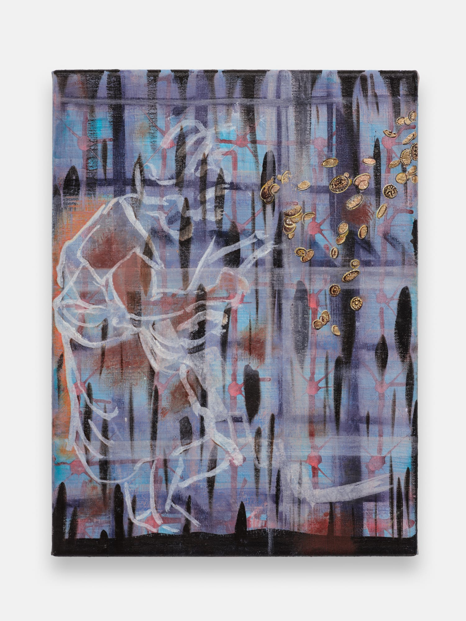 Caragh Thuring Amid the Rich Mahogany of Mutton, 2024 signed, dated verso gesso pigment, oil, acrylic, ink, gold leaf on linen 40 x 30 cm. 15 3/4 x 11 3/4 in.