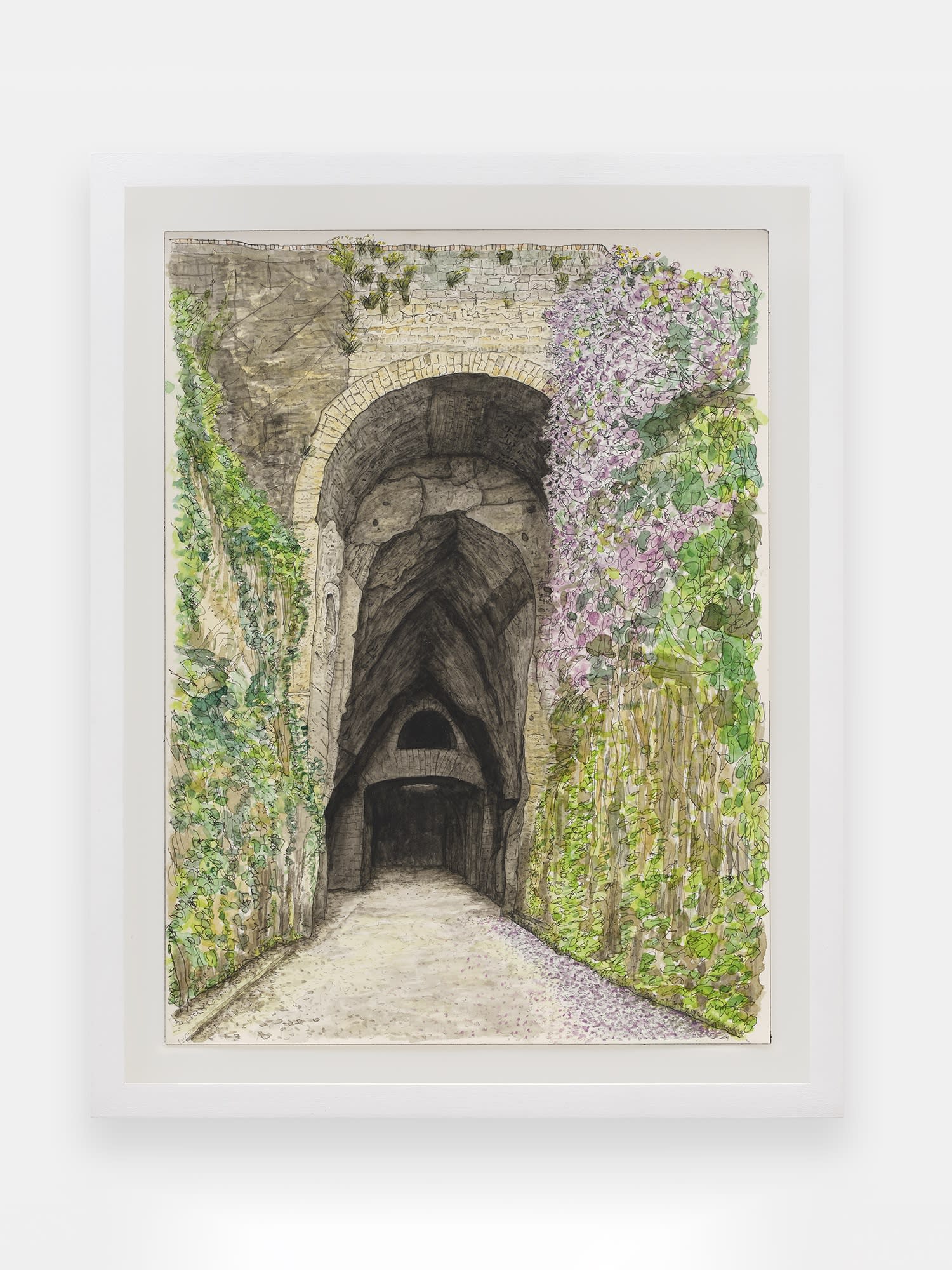 Michael Landy The Grotto of Posillipo, an icon of the Grand Tour, 2024 signed, dated, titled verso watercolour, indelible pen on paper 31.1 x 23.2 cm. 12 1/4 x 9 1/4 in.