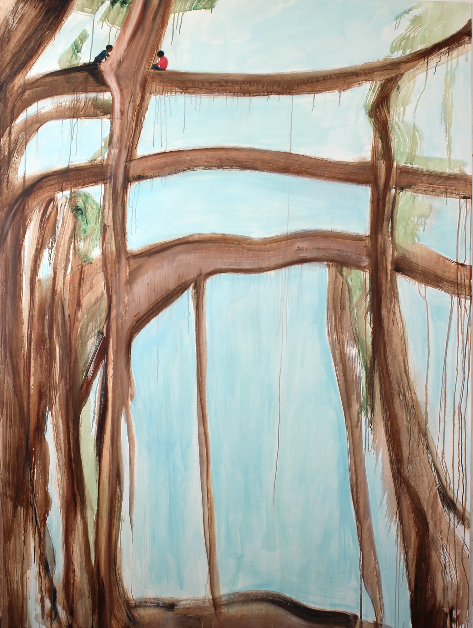 Matthew Krishanu Banyan (Two Boys, Branches), 2024 oil, acrylic on canvas 240 x 180 cm. 94 1/2 x 70 3/4 in.