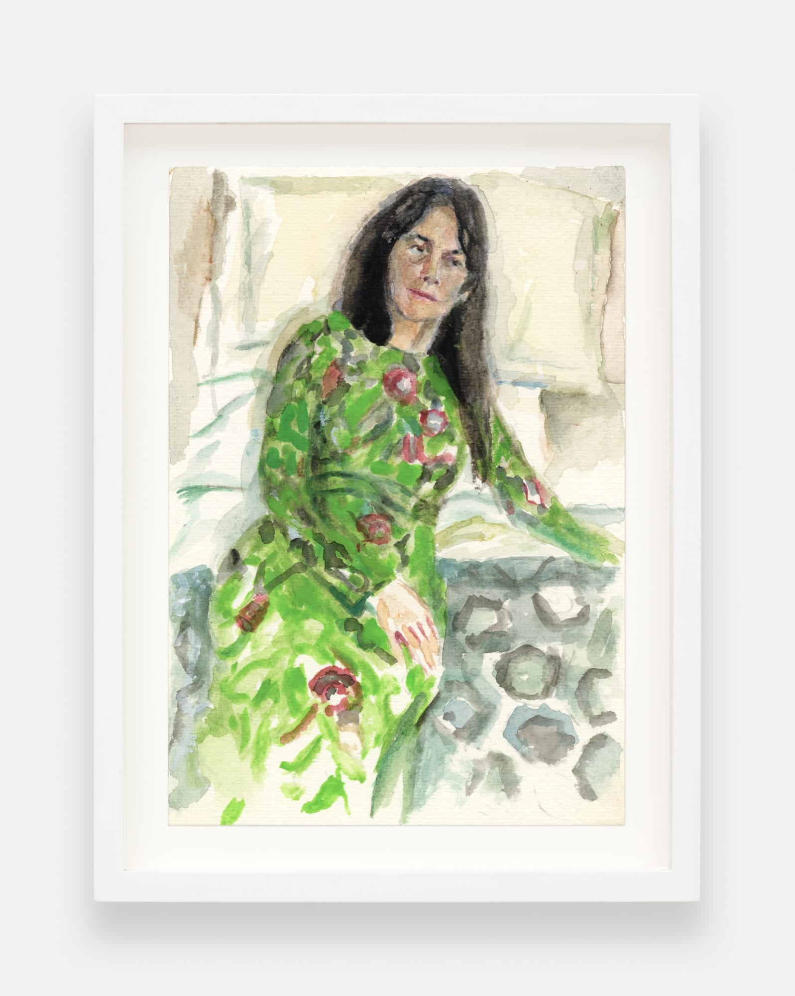 Gillian Wearing Self Portrait, Green Dress, Napoli, 2024 signed, dated verso watercolour on paper 18 x 13 cm. 7 x 5 in.