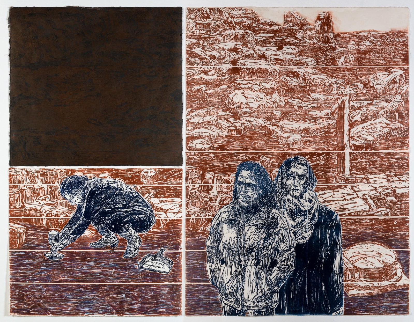 Orit Hofshi Absorption, 2021 Hand Printed Woodcut, Rubbing and Color Pencil Drawing on Handmade Kozo & Abaca Paper 71" x 91 1/2" (180.5 x 232.5 cm) High-Resolution Image