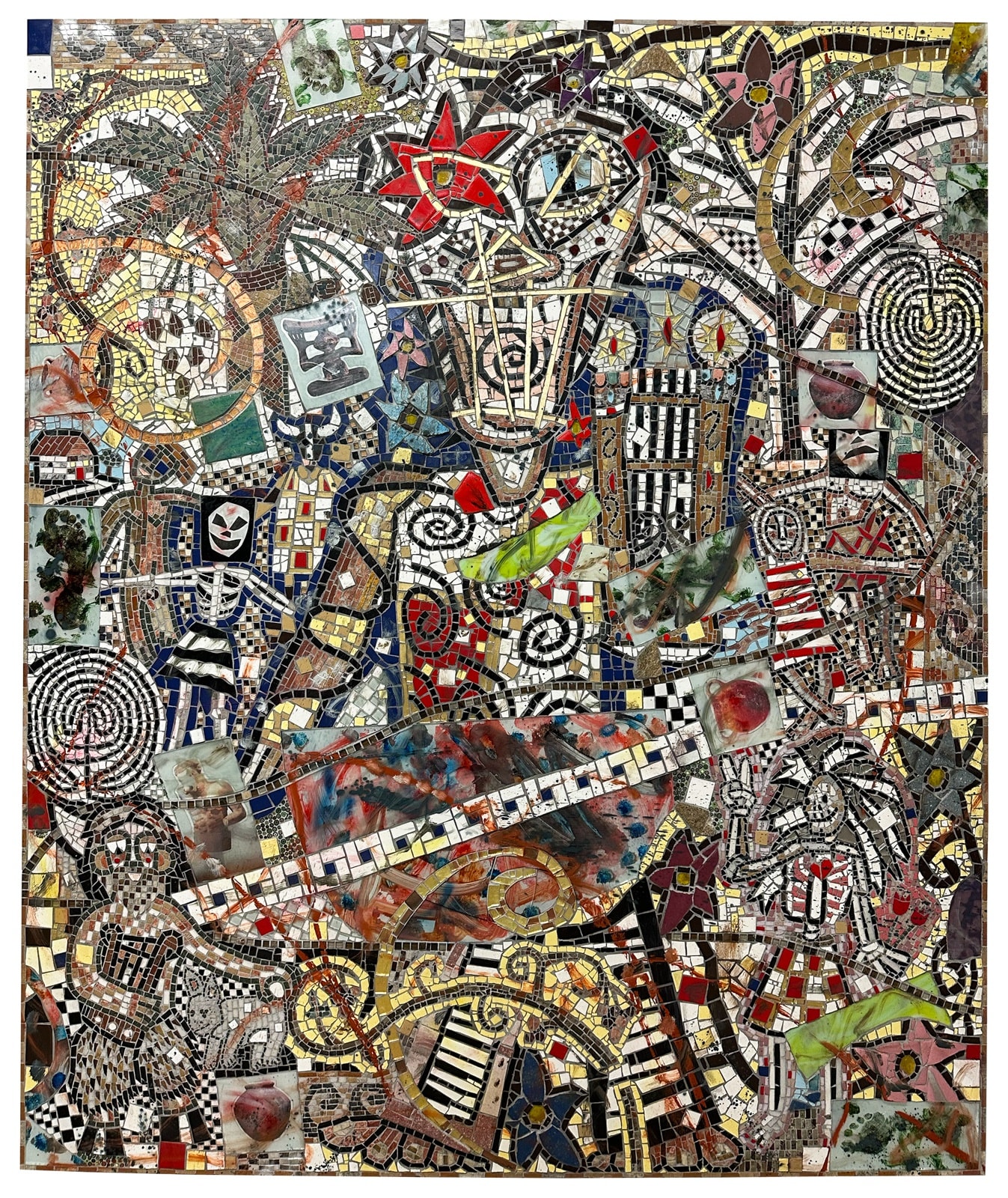 Cameron Welch Orpheus in the Garden, 2024 Marble, Glass, Ceramic, Stone, Spray Enamel, Oil, and Acrylic on Panel 96" x 80" (244 x 203 cm) High-Resolution Image