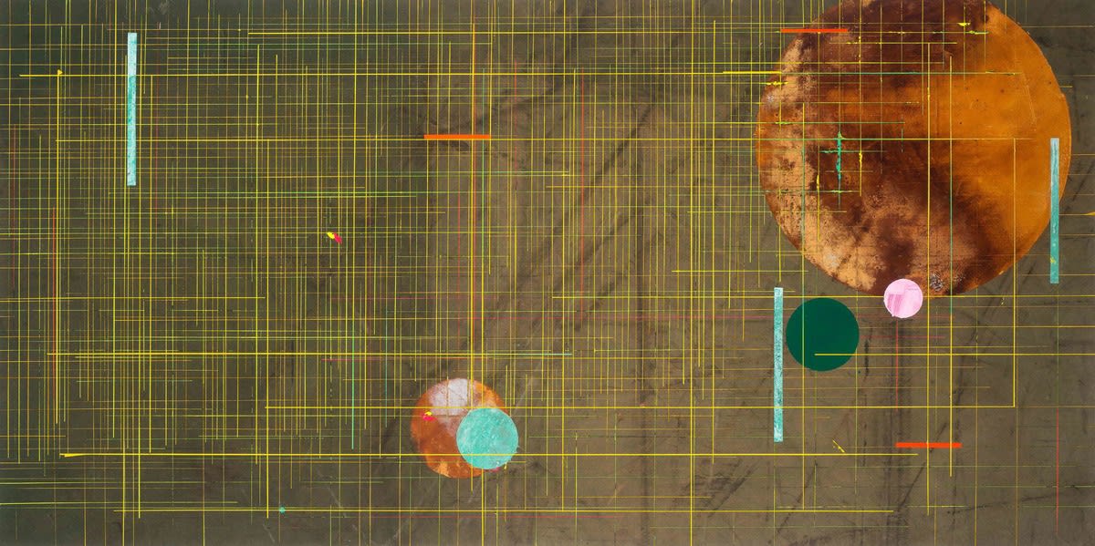 Sem título, 2020. Acrílica, oxidação de emulsões cúprica e ferrosa sobre lona usada de caminhão 135 x 270 cm