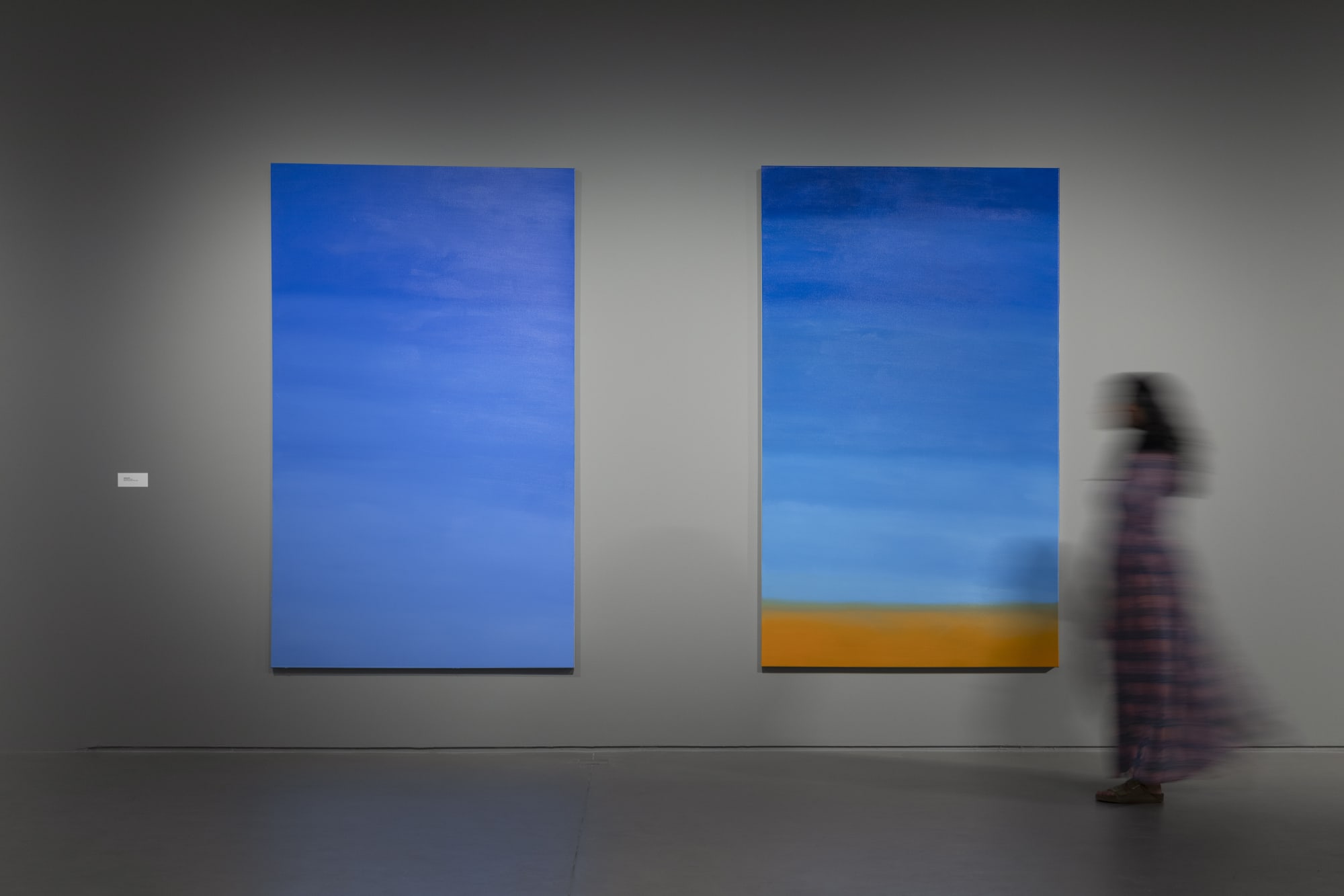 Ayesha Sultana, Installation view of Untitled (2024). Oil and gesso on canvas, 213.3 x 130 each. Ayesha Sultana: Fragility and Resilience at Ishara Art Foundation, 2024. Image courtesy of Ishara Art Foundation and the artist. Photography by Ismail Noor/Seeing Things