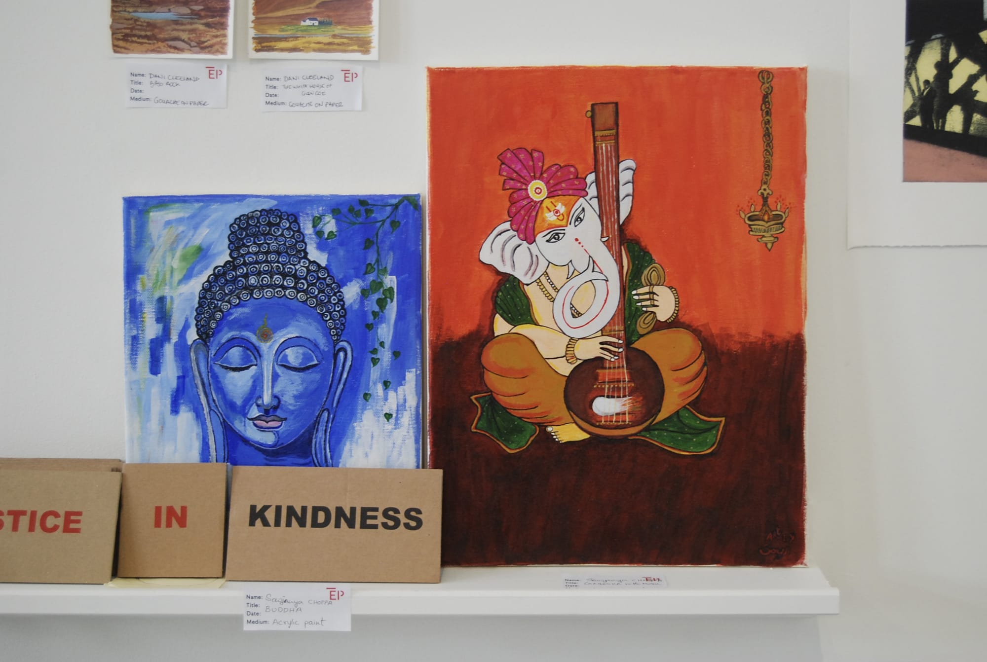 Sowjanya Choppa, Ganesha with Music, acrylic painting Sowjanya Choppa, Buddha, acrylic painting