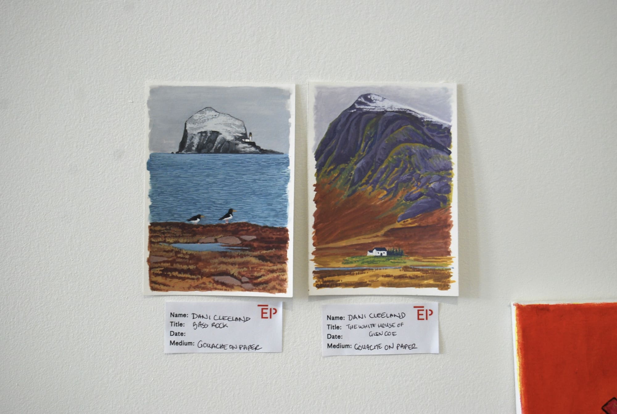 Dani Cleeland, Bass Rock, gouache on paper Dani Cleeland, The White House of Glencoe, gouache on paper