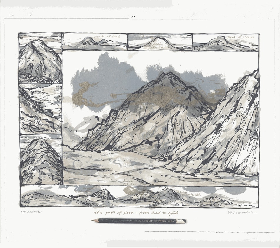 David Faithfull, The Paps of Jura, screenprint, 2017