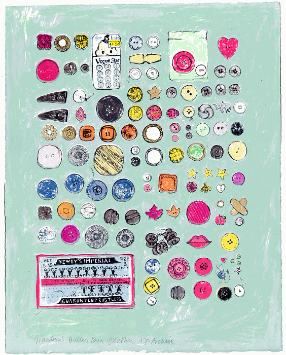 Jenny Martin, Grandma's Button Box, screenprint, 2017