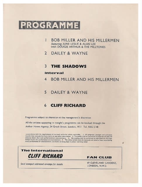 Programme for Cliff Richard concert. Photo by Kitty Johnstone.