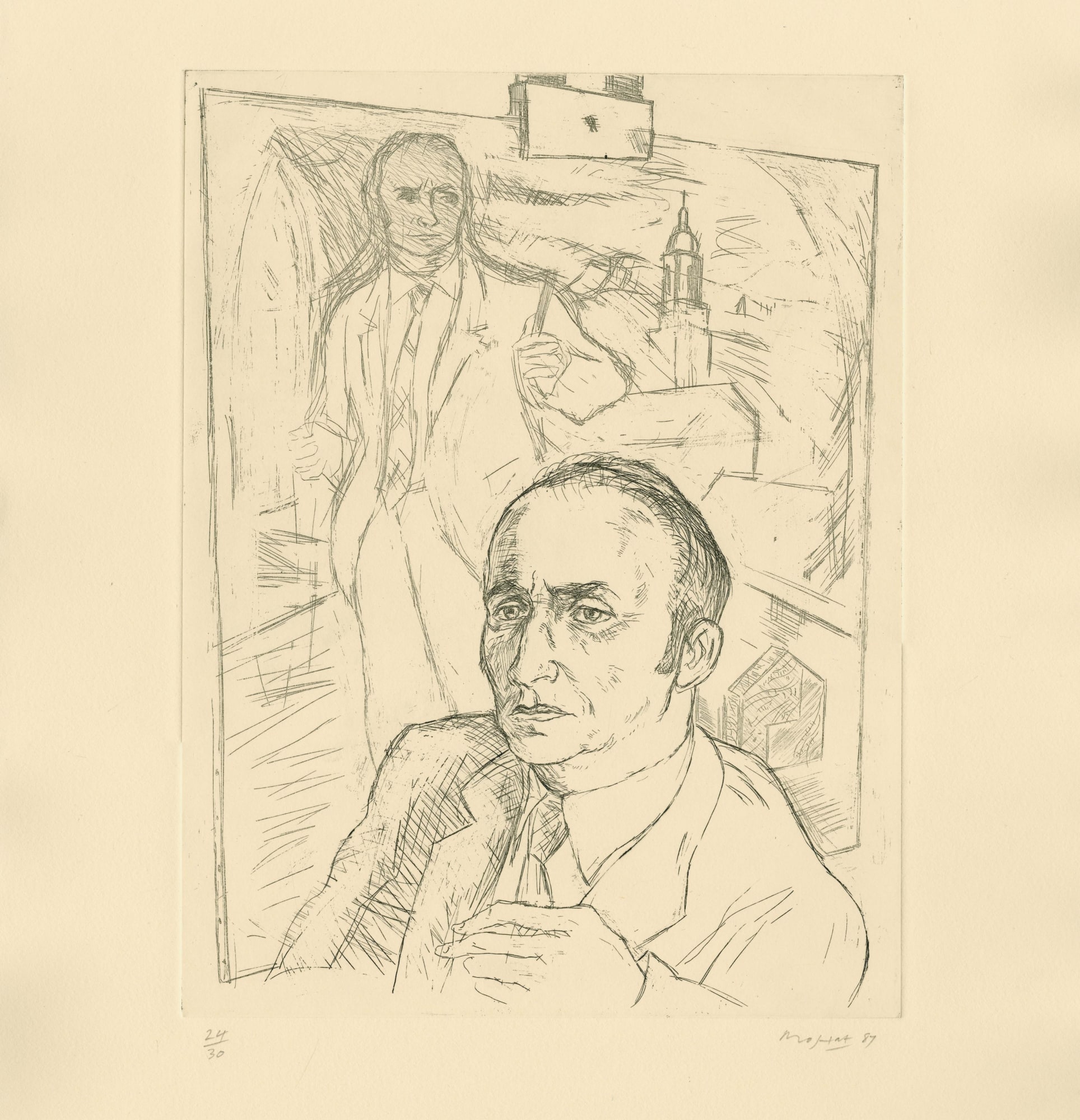 Sandy Moffat, Richard Demarco, 1987, etching.