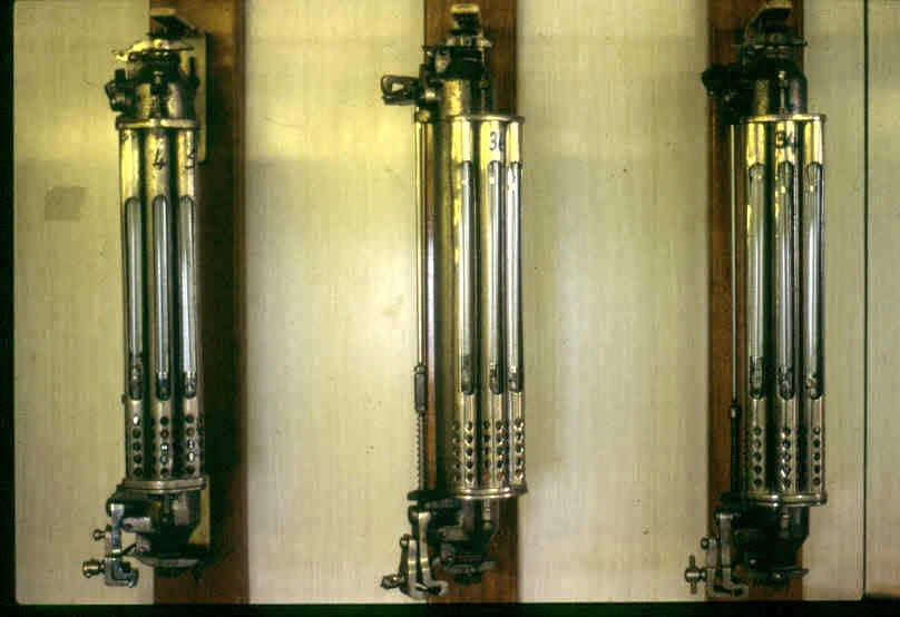 Historic water sampling bottles and reversing thermometer cages in the ship’s laboratory ready for deployment. (C) Marine Scotland and Crown Copyright