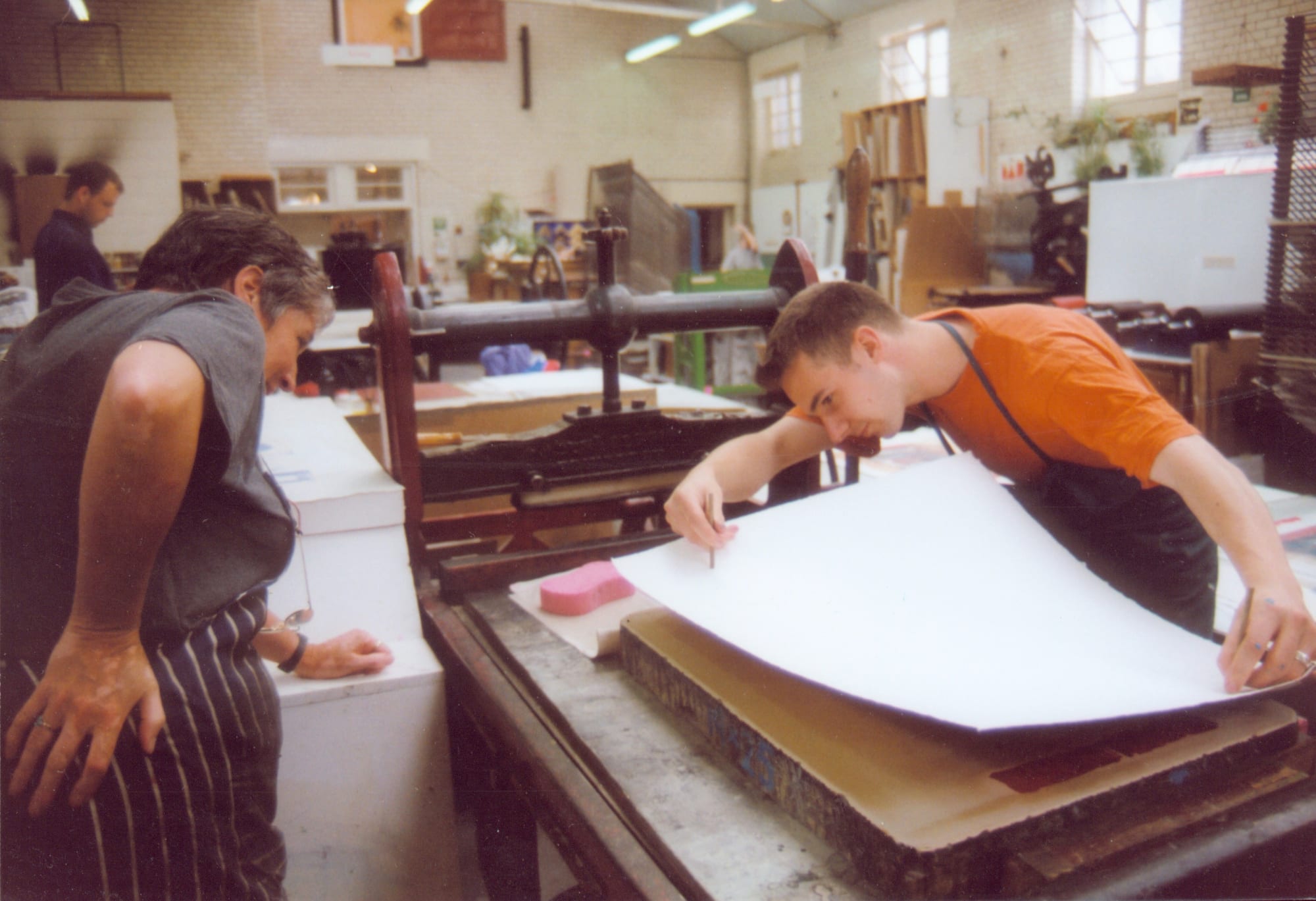 Alastair Clark printing with Victoria Crowe, 1994