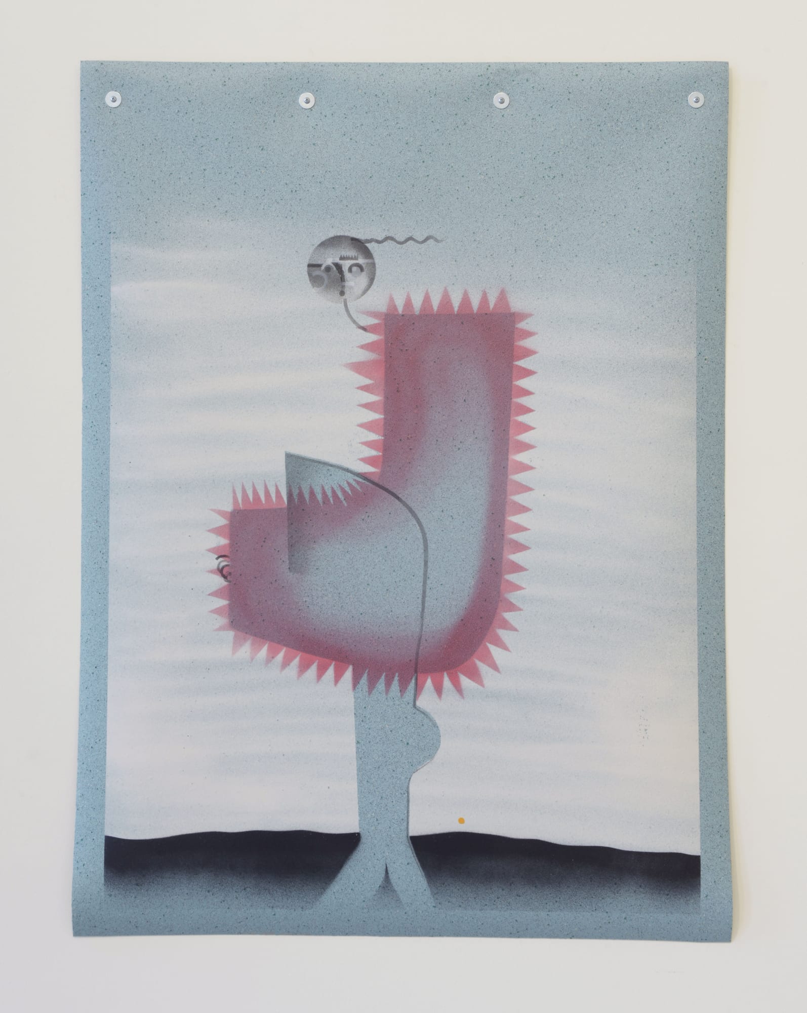 The Red Puffer, 2023, Spray Paint on Slip Resistant Vinyl Flooring