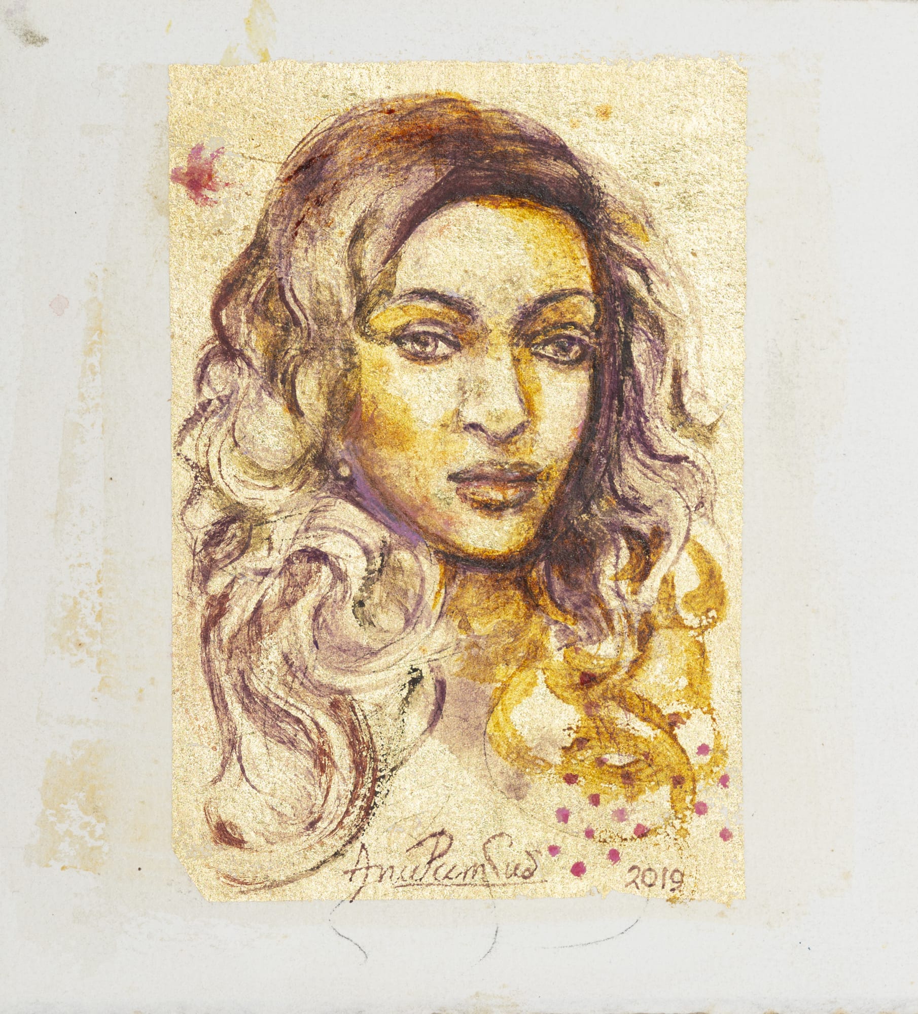 Anupam Sud Untitled Watercolour and gold leaf on paper 6 x 4.5 inches 2019