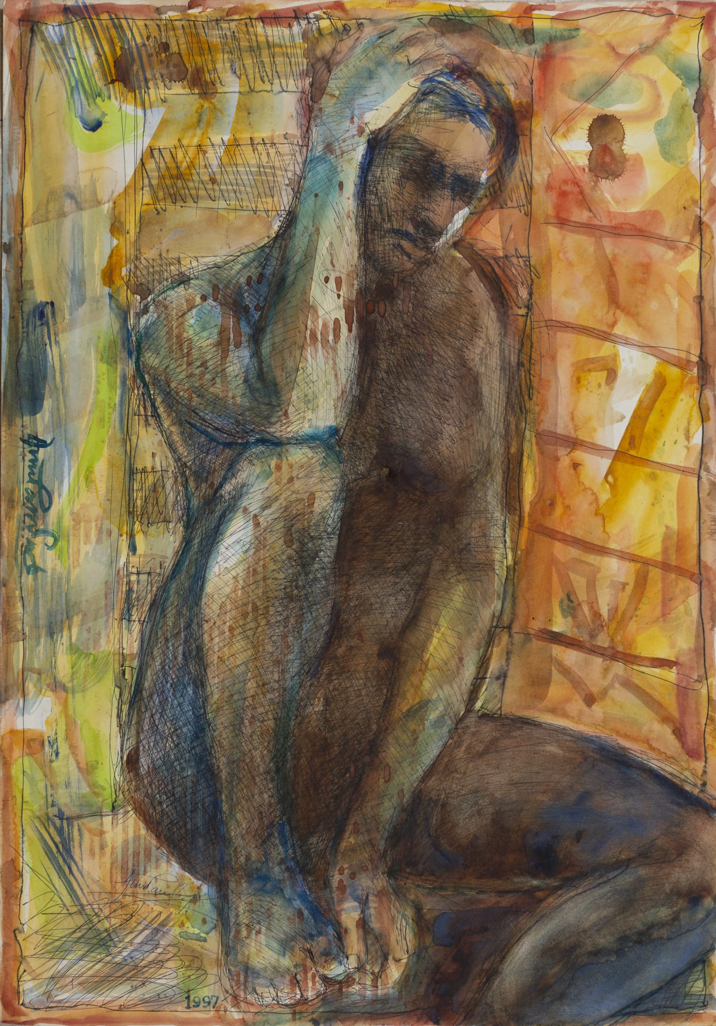 Anupam Sud Untitled Watercolour, pen and ink on paper 23.5 x 16 inches 1997
