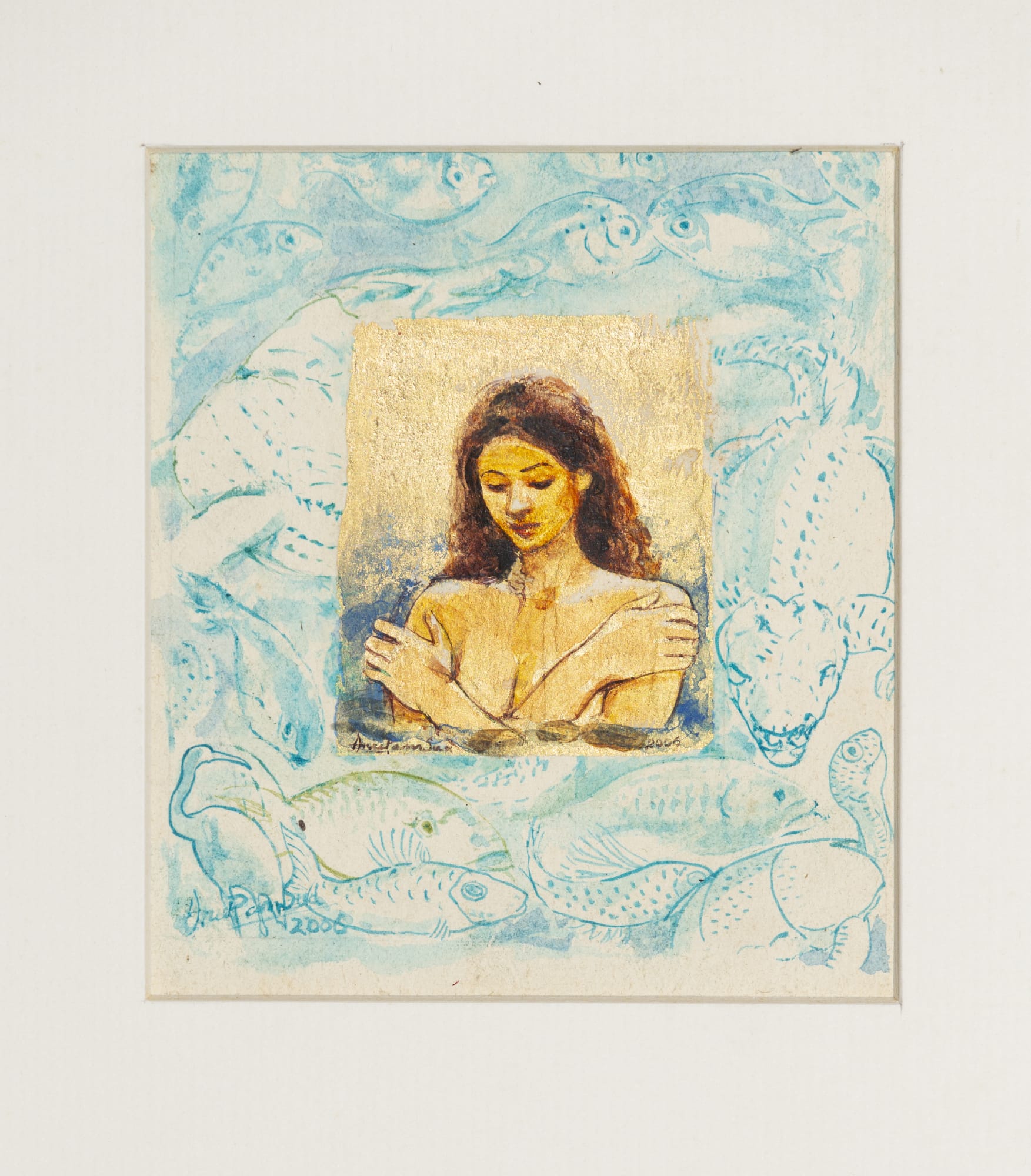 Anupam Sud Untitled Watercolour and gold leaf on paper 5 x 4.5 inches 2006