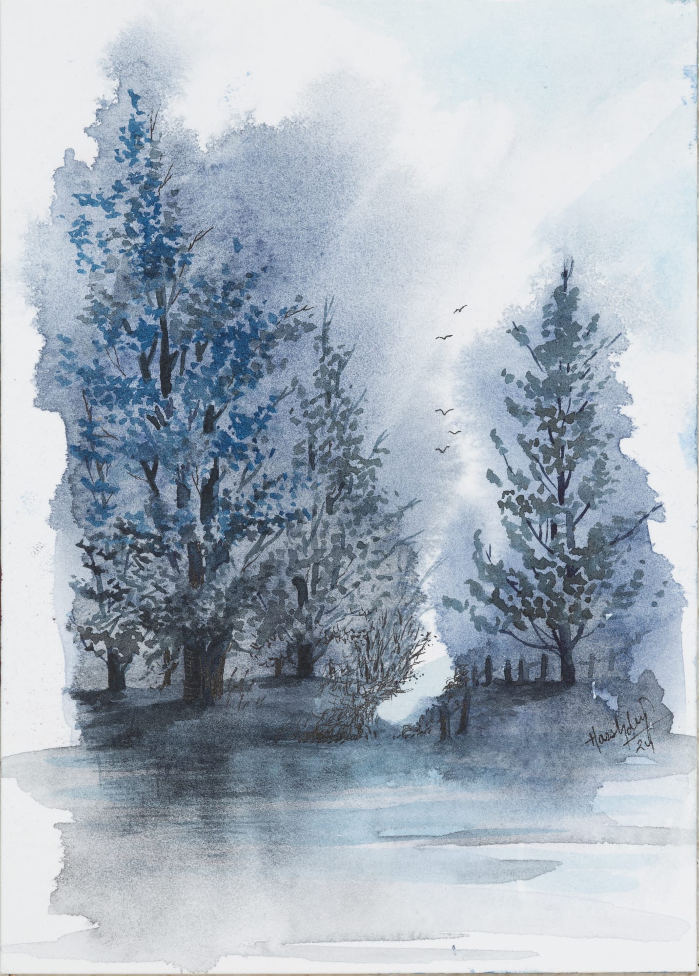 Harshdeep Kaur Dream Scape V Watercolour on paper 7 x 5 inches 2024