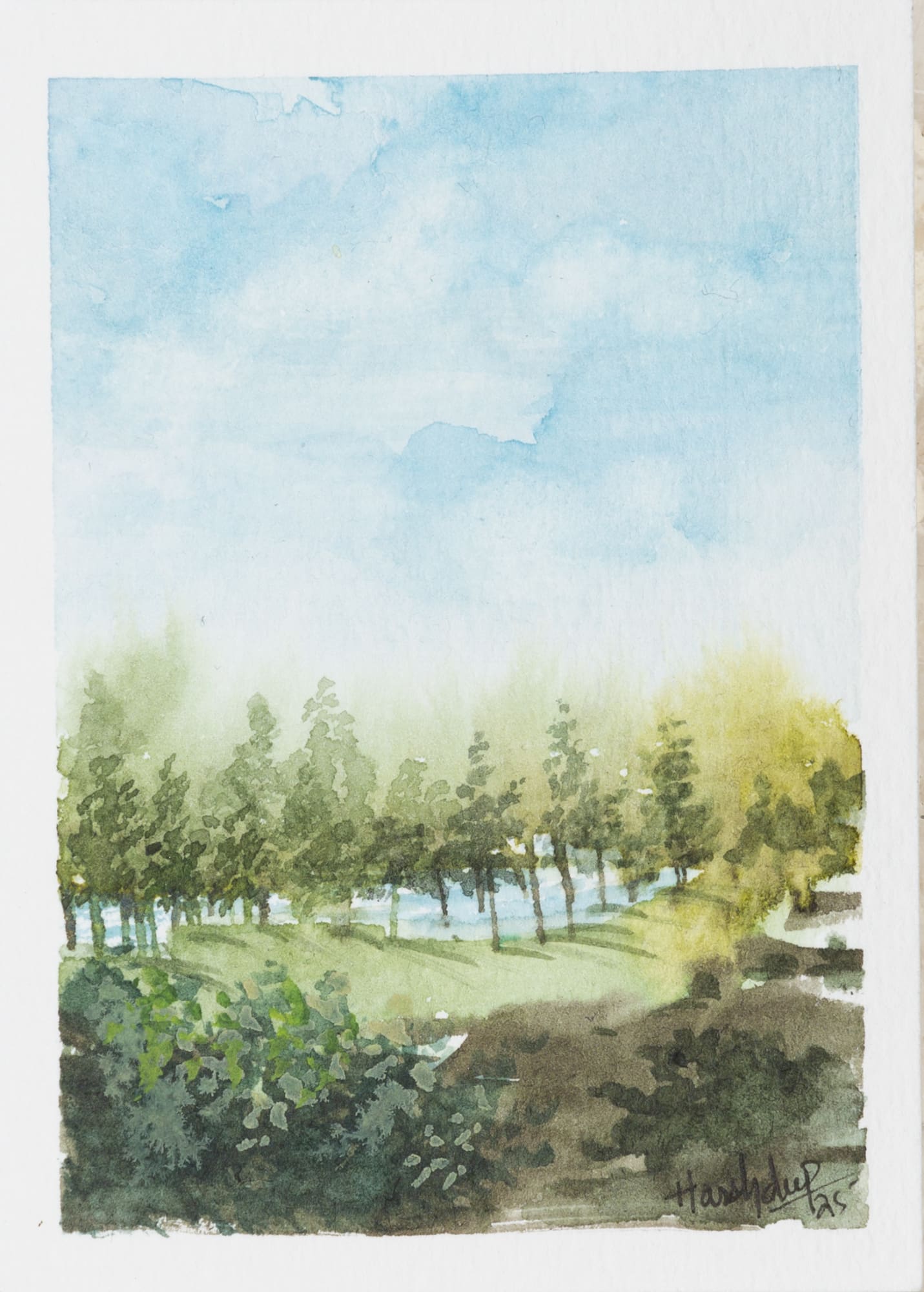 Harshdeep Kaur Verdant Land Watercolour on paper 3.5 x 2.5 inches 2025