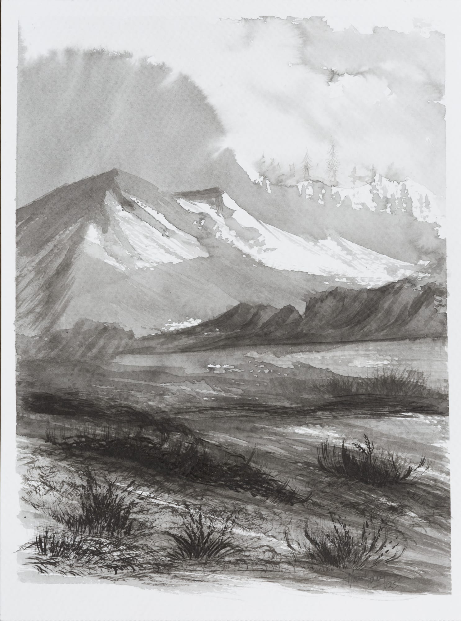 Harshdeep Kaur Peaks Grounded Ink on paper 11.5 x 8.5 inches 2025