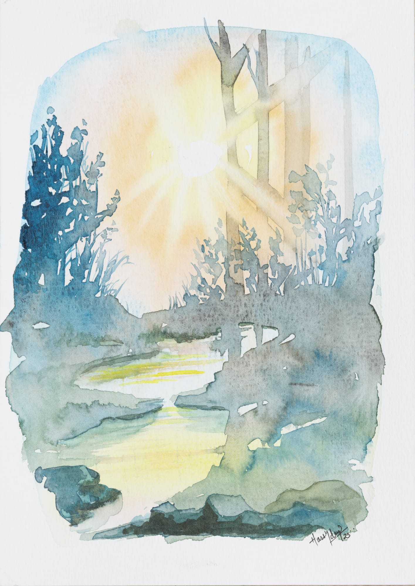 Harshdeep Kaur New Day Watercolour on paper 8.5 x 6 Inches 2024