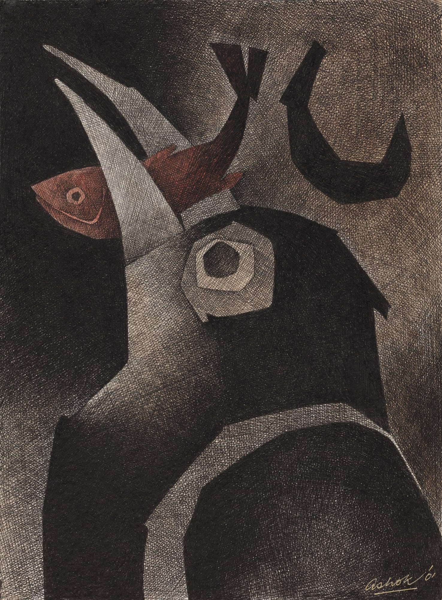 Ashok Bhowmick Kingfisher 3 Pen & ink, acrylic on archival paper 13.5 x 10 inches 2001