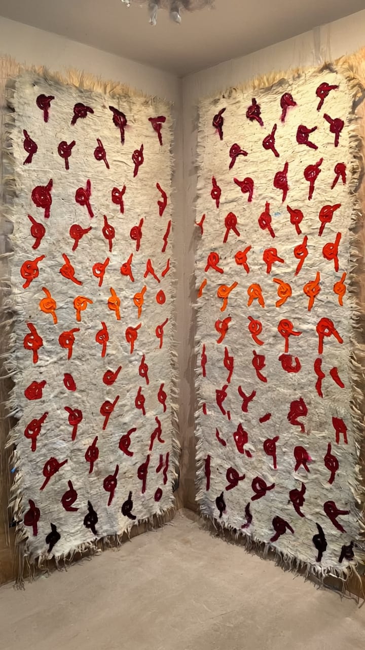 Insha Manzoor Voyage 01 (diptych) Acrylic on traditional woollen carpet 72 x 48 inches (each)