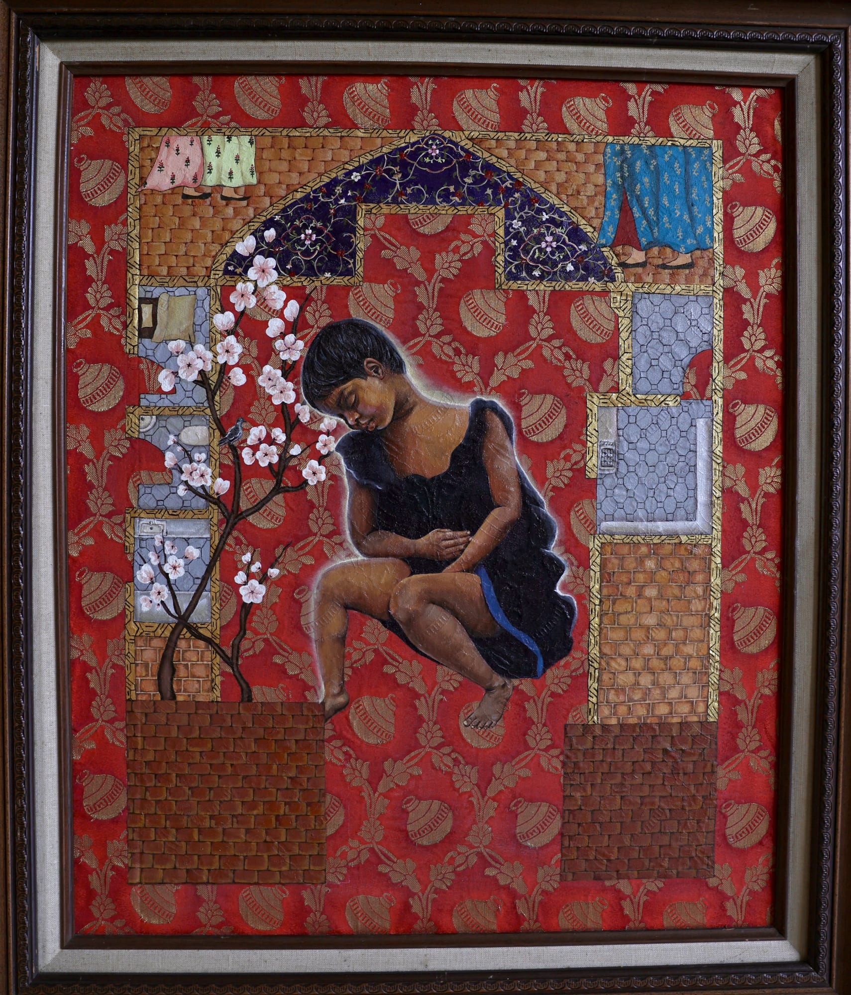 Abhijna Vemuru Kasa The Homeless Girl Child Oil on pattu textile 24 x 30 inches 2025