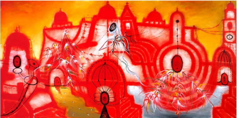 Manu Parekh Banaras Landscape Acrylic on canvas (diptych) 42 x 84 inches 2010