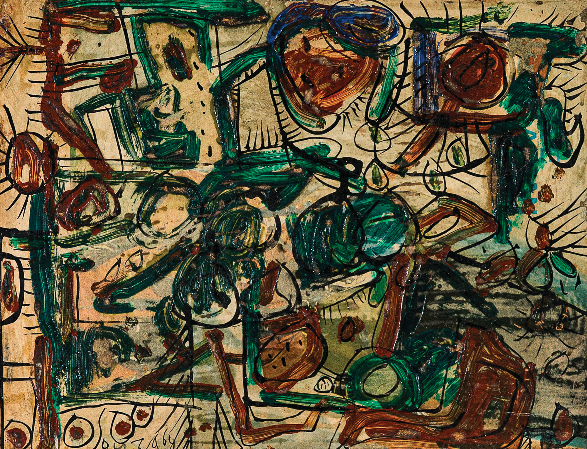 Francis Newton Souza Untitled (Still Life) Oil on magazine paper pasted on board 10 x 13 inches 1964