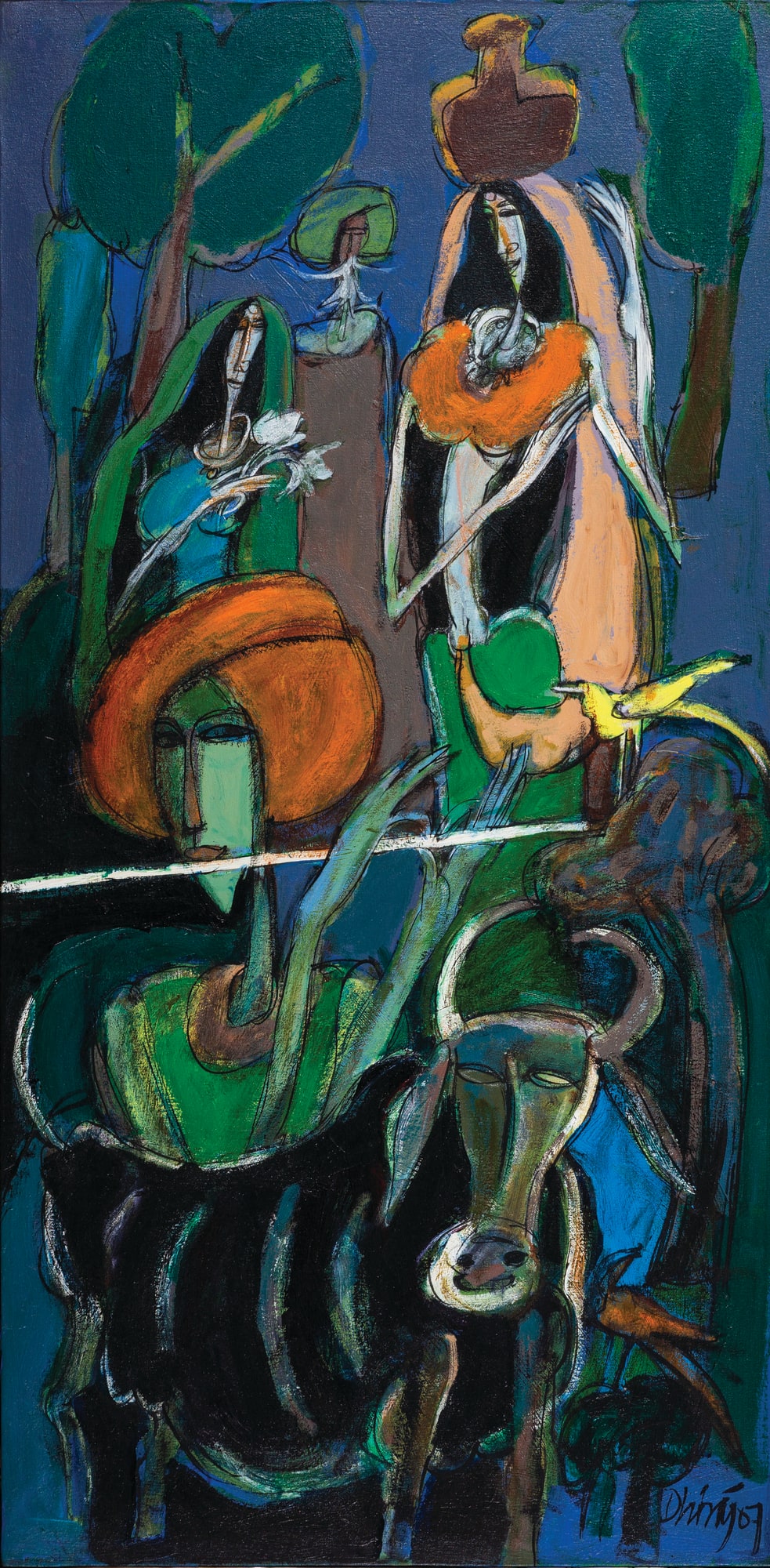 Dhiraj Choudhury Sound of Rajasthan Oil on canvas 48 x 24 inches 2007