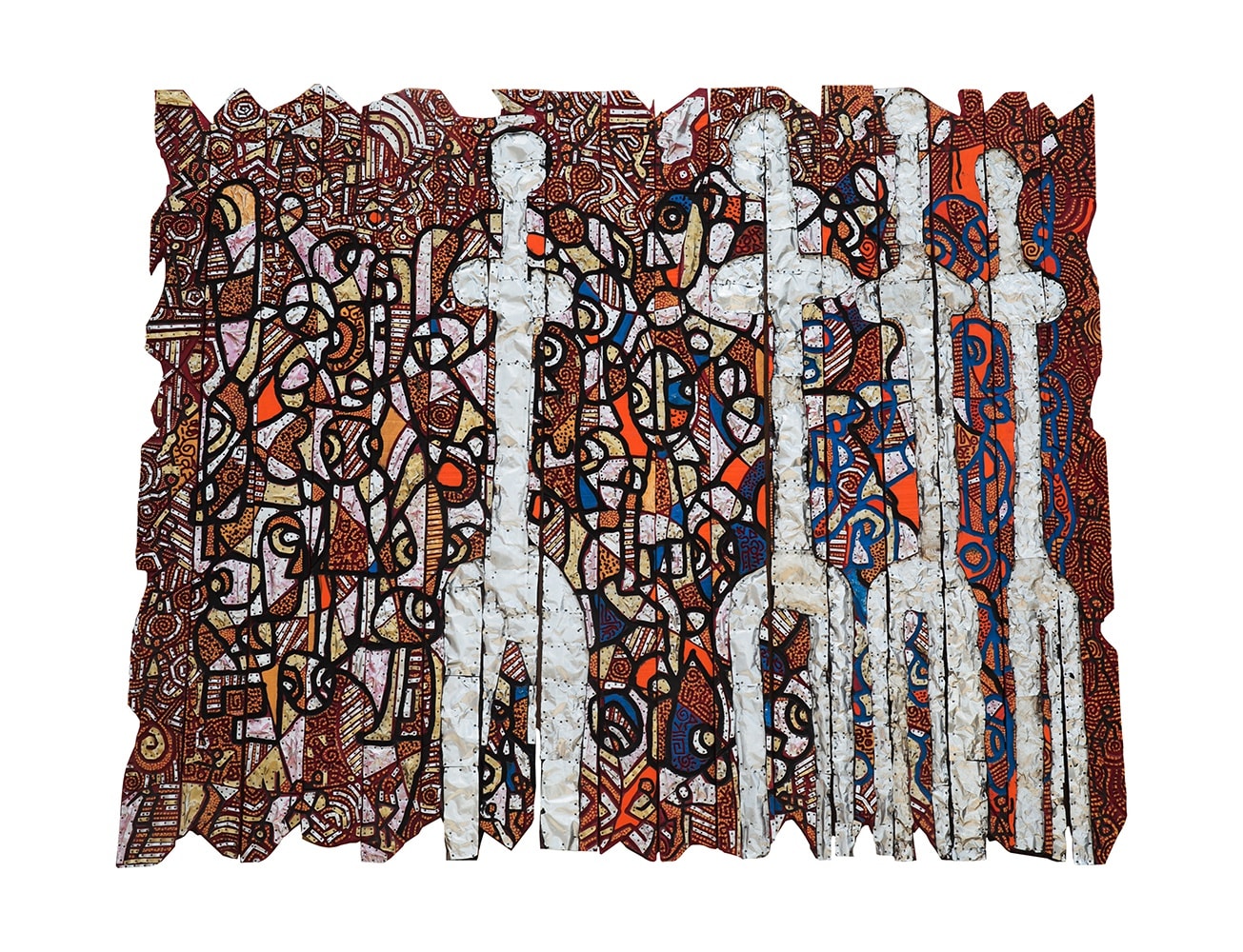 Gerald Chukwuma, Nkwo, Eke, Orie, Afor ,2017, Wood, Acrylic paint and upcycled metal, 89 X 72 inches