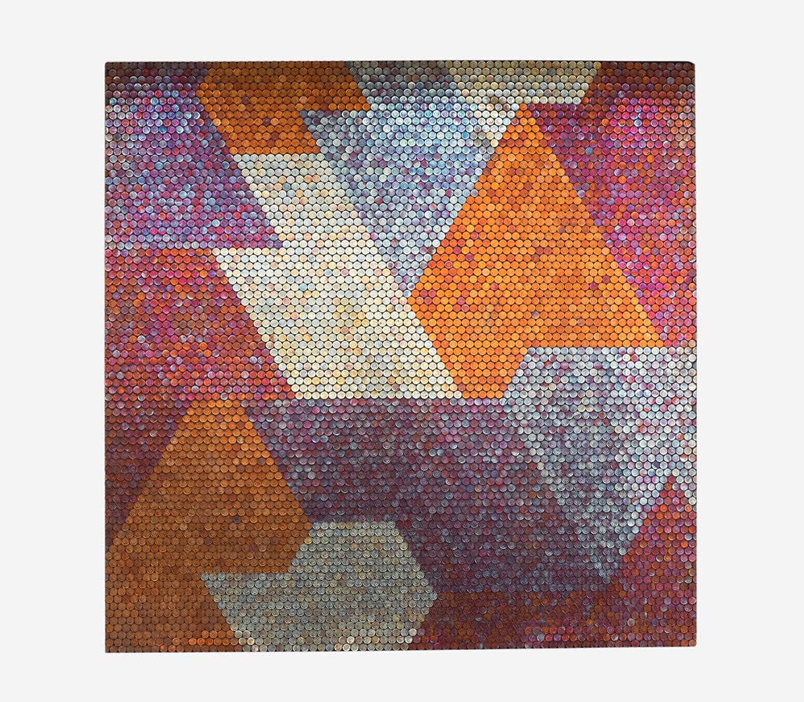 Yaw Owusu, Untitled II, 2016, Treated copper coins on wood, 48 x 48 in