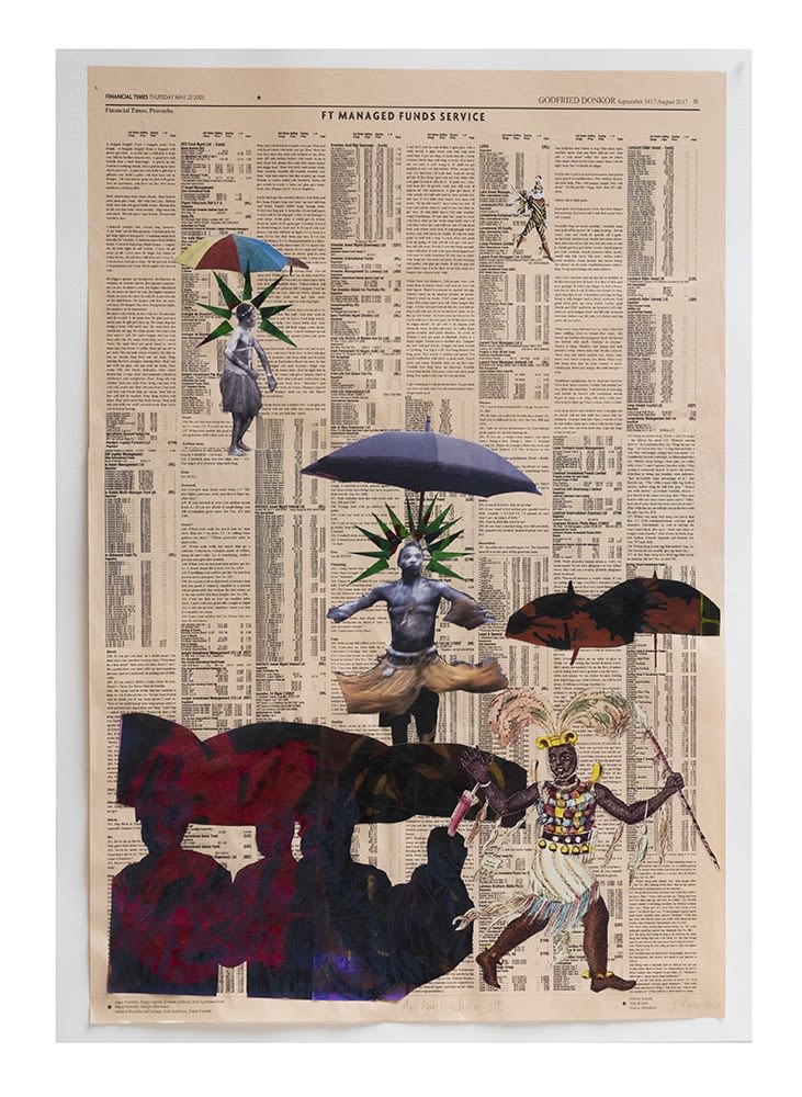 Godfried Donkor, Anokye's Dance III,2017, Ink and collage on paper, 70 x 120 cm