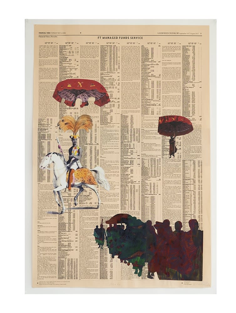 Godfried Donkor, Asafo, 2017, Ink and collage on paper, 70 x 120 cm