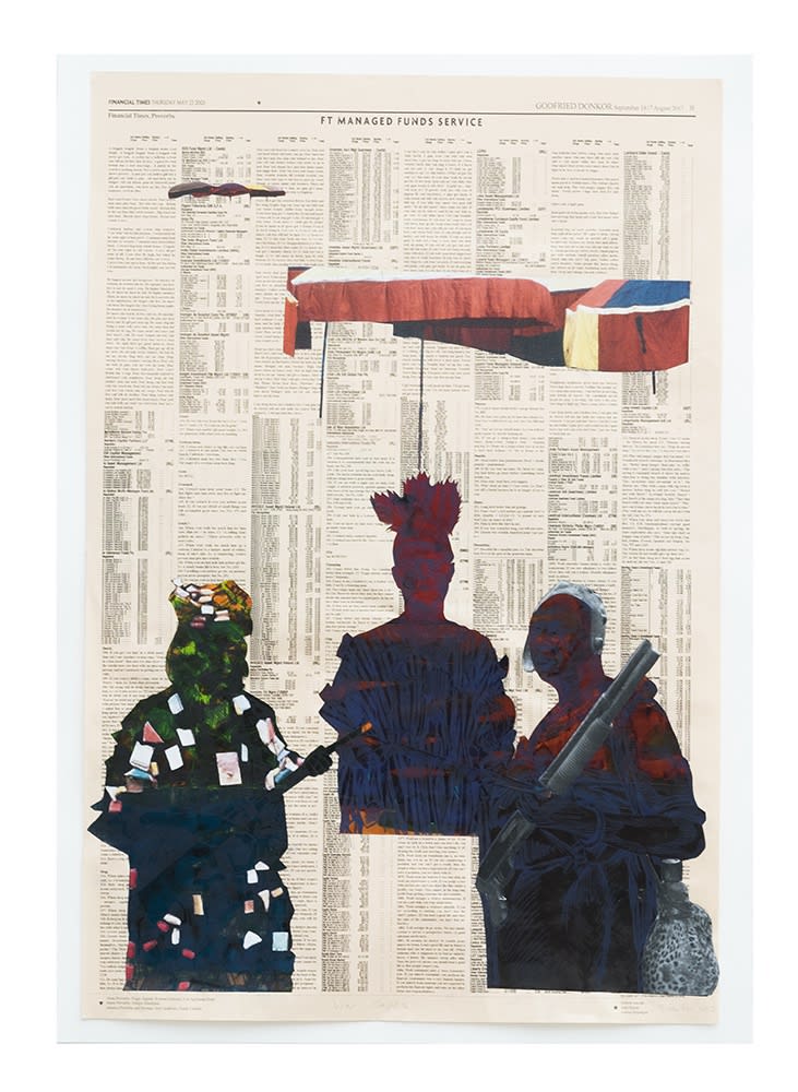 Godfried Donkor, War Capos,2017, Ink and collage on paper, 70 x 120 cm