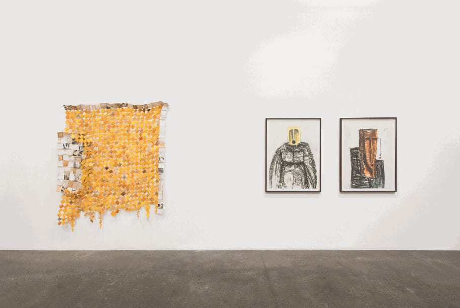 Installation view, 'The Displaced' by Serge Attukwei Clottey at Lawrie Shabibi