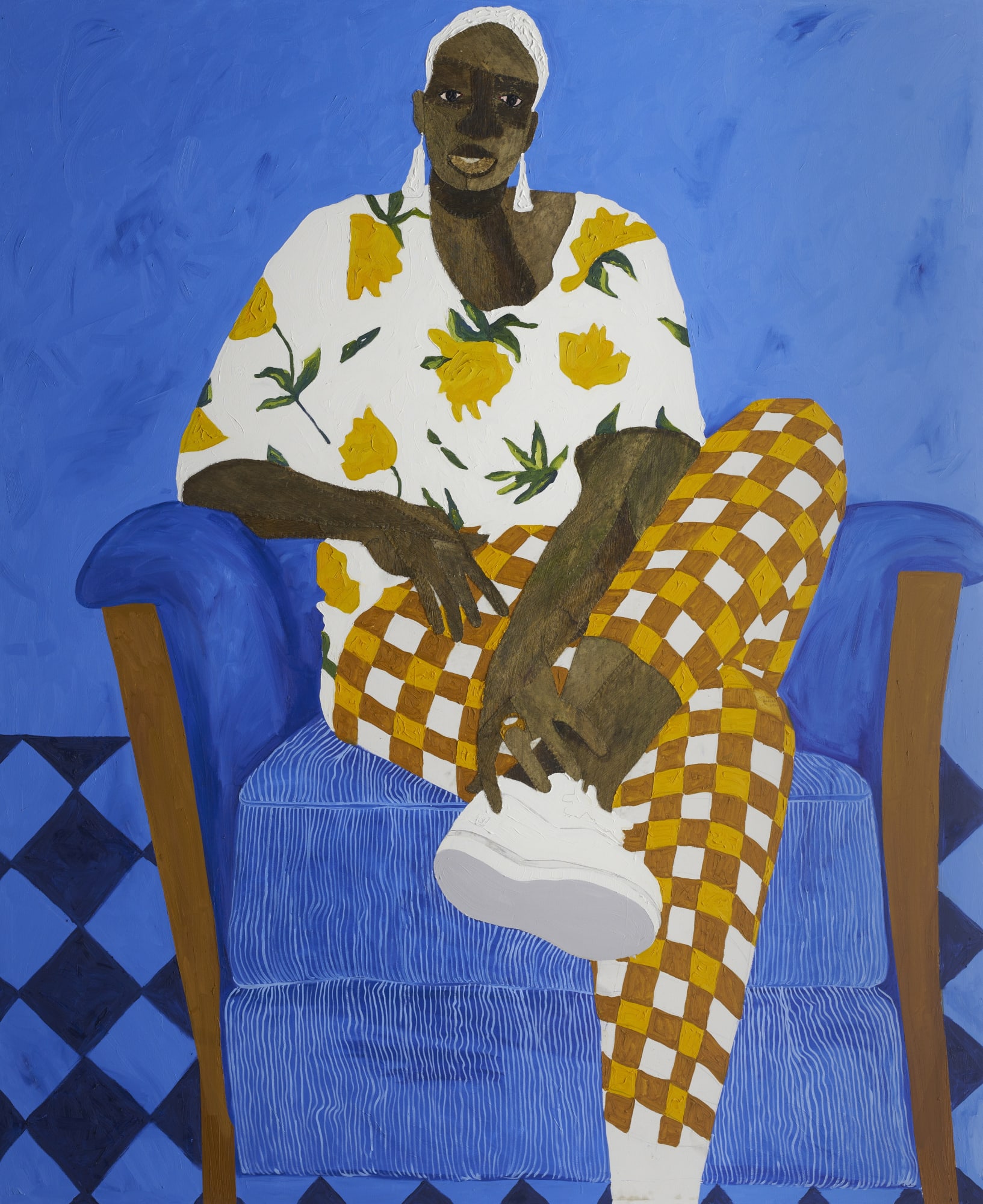 Maame Serwaa I, 2022 Coconut Sheath and oil on canvas 220 x 180 cm / 78 3/4 x 70 7/8 in