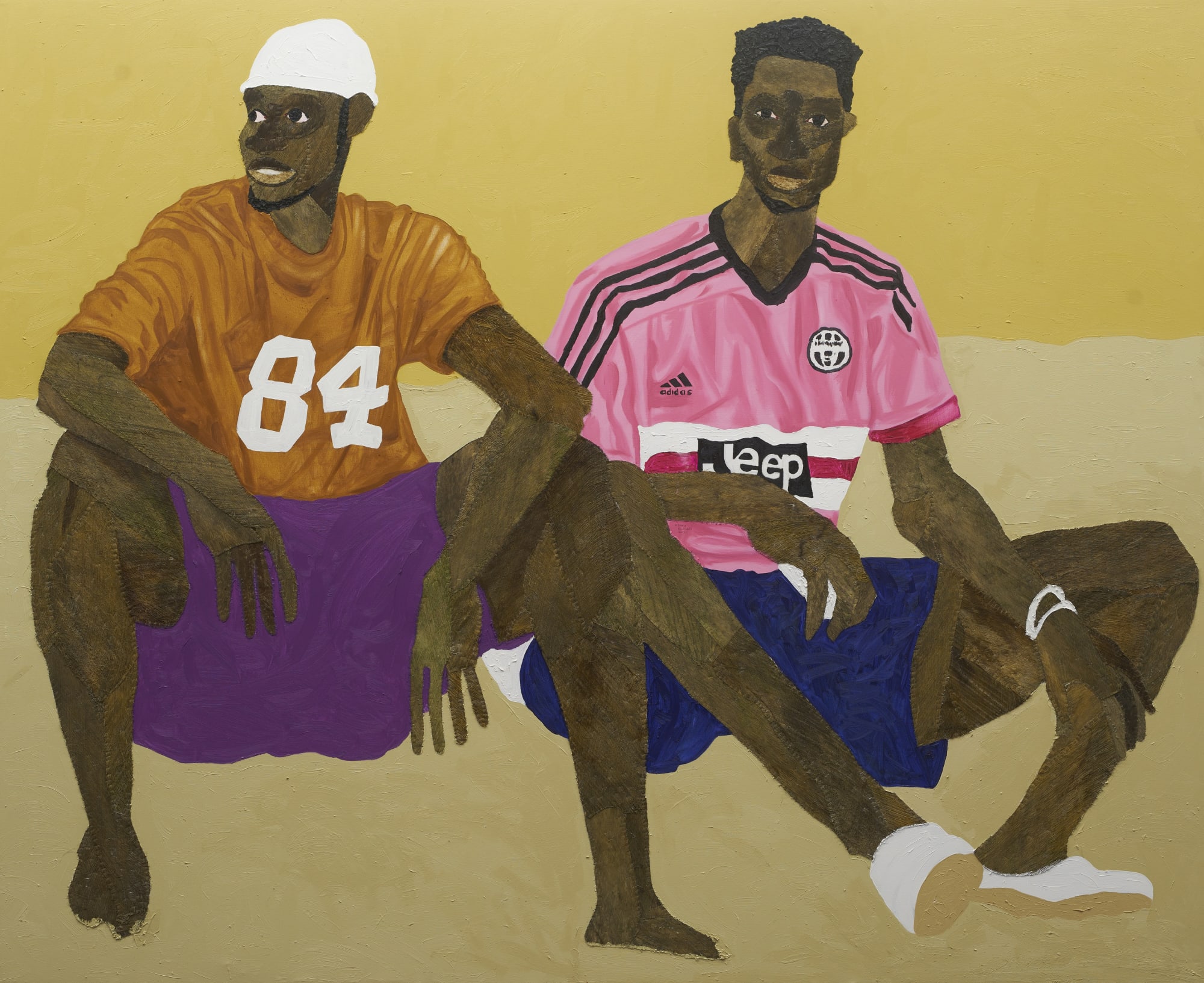 Atteh & Laweh, 2022 Coconut Sheath and oil on canvas 180 x 220 cm / 70 7/8 x 86 5/8 in