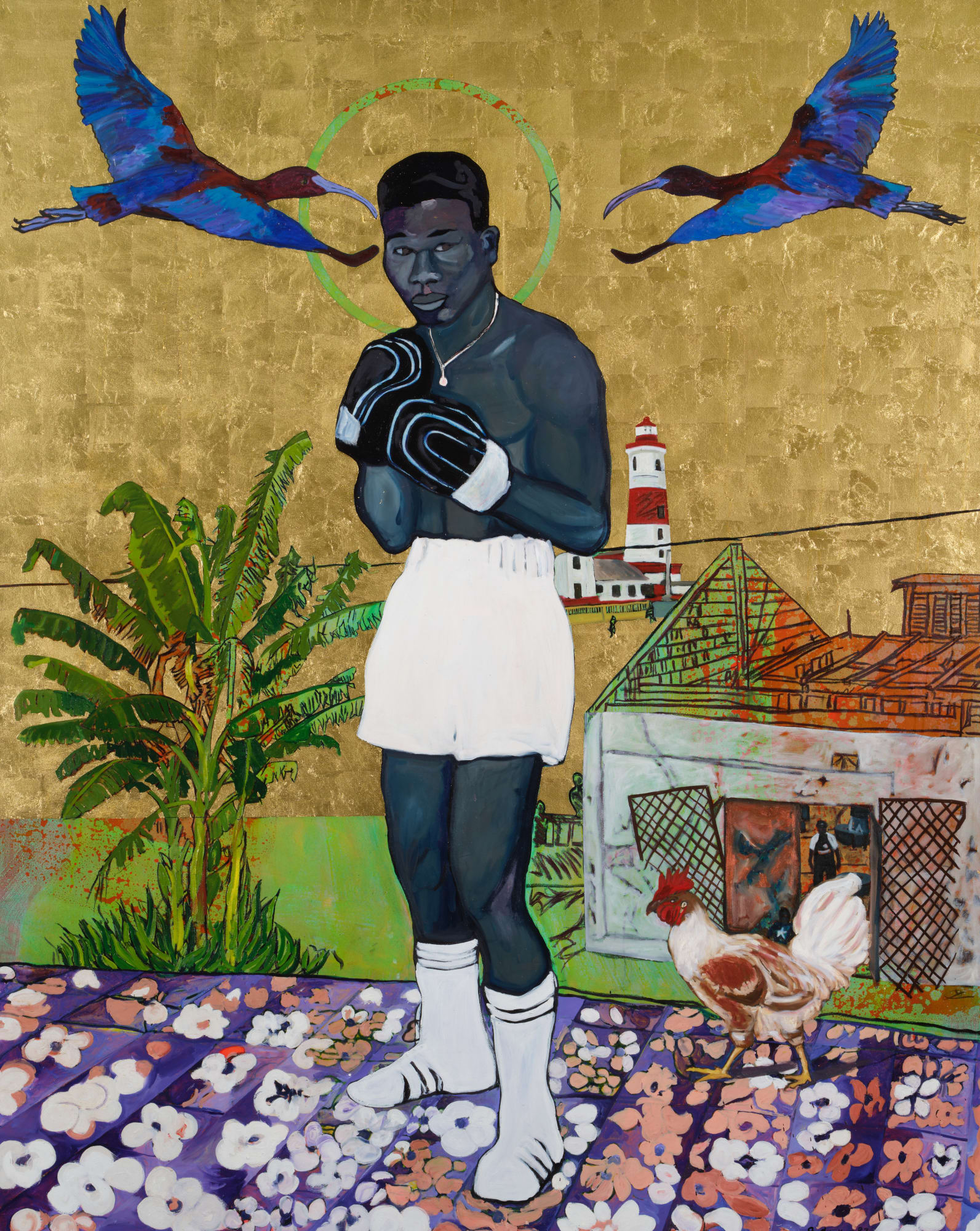 Godfried Donkor, St D. K. Poison II, 2023, Oil, Acrylic and Gold Leaf on Canvas