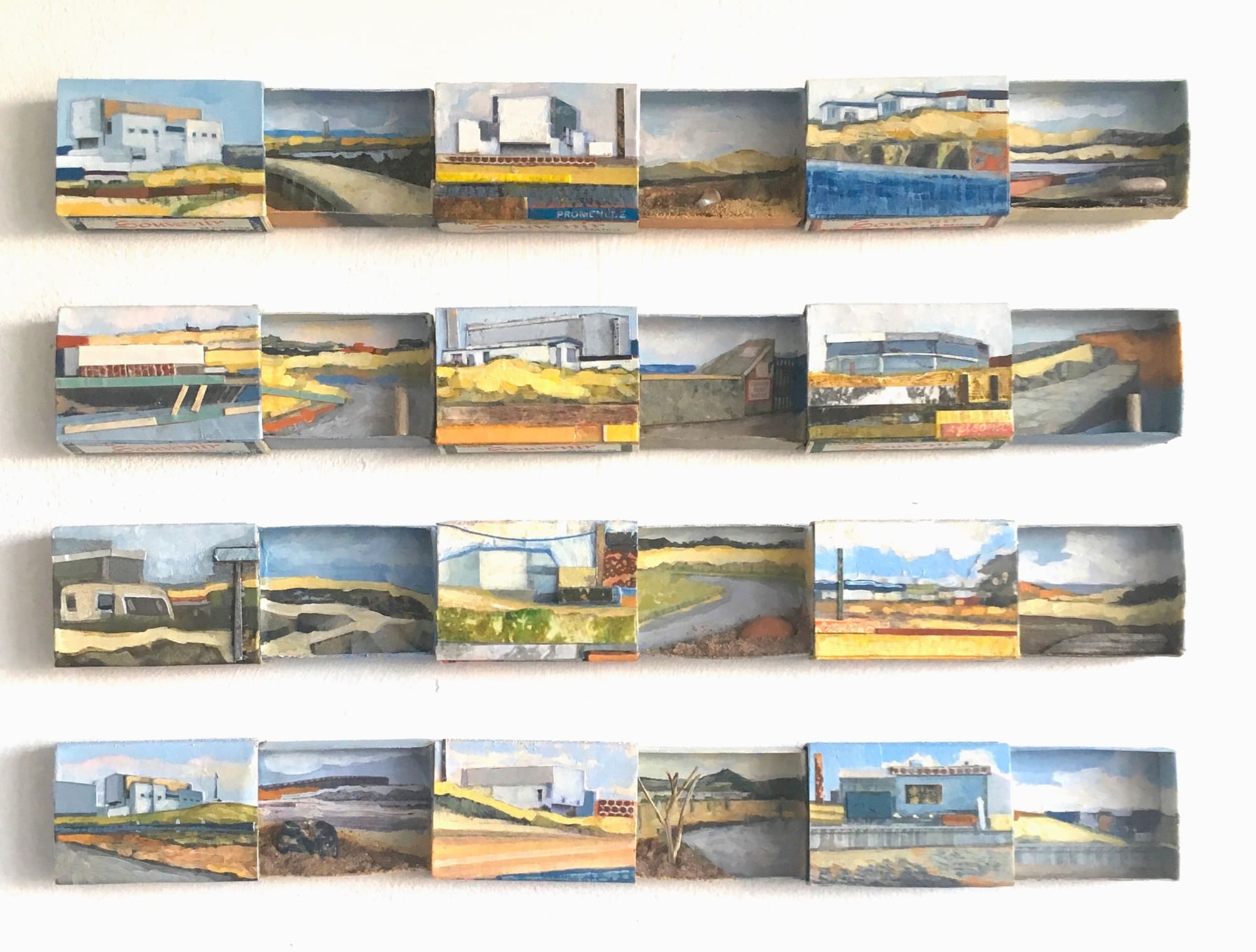 'Wish You Were Here - Torness' Acrylic, collage, found objects and Souvenir Matchboxes