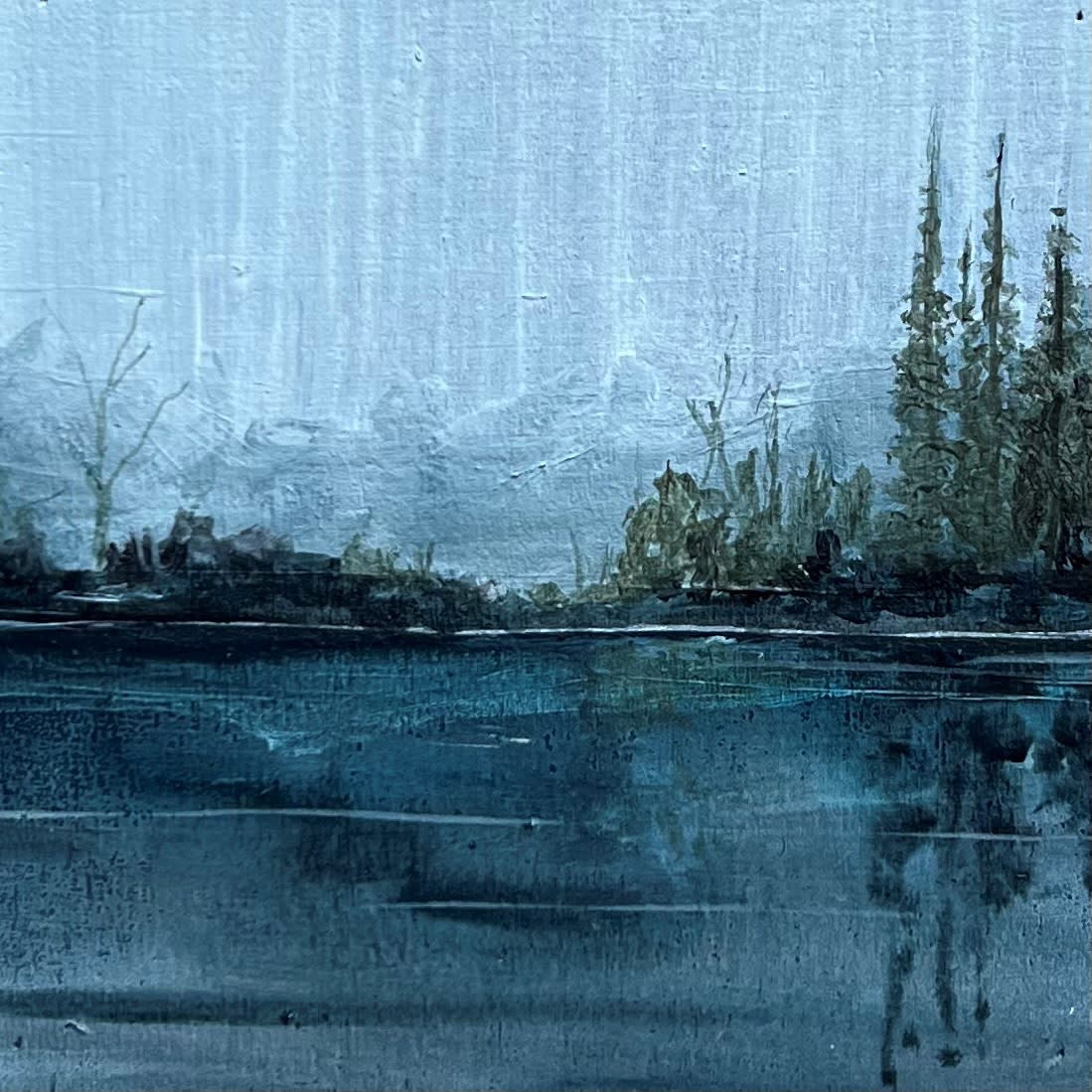 John Hainsworth, Nymans Lake, oil on board, 10 x 10 cm, 2023