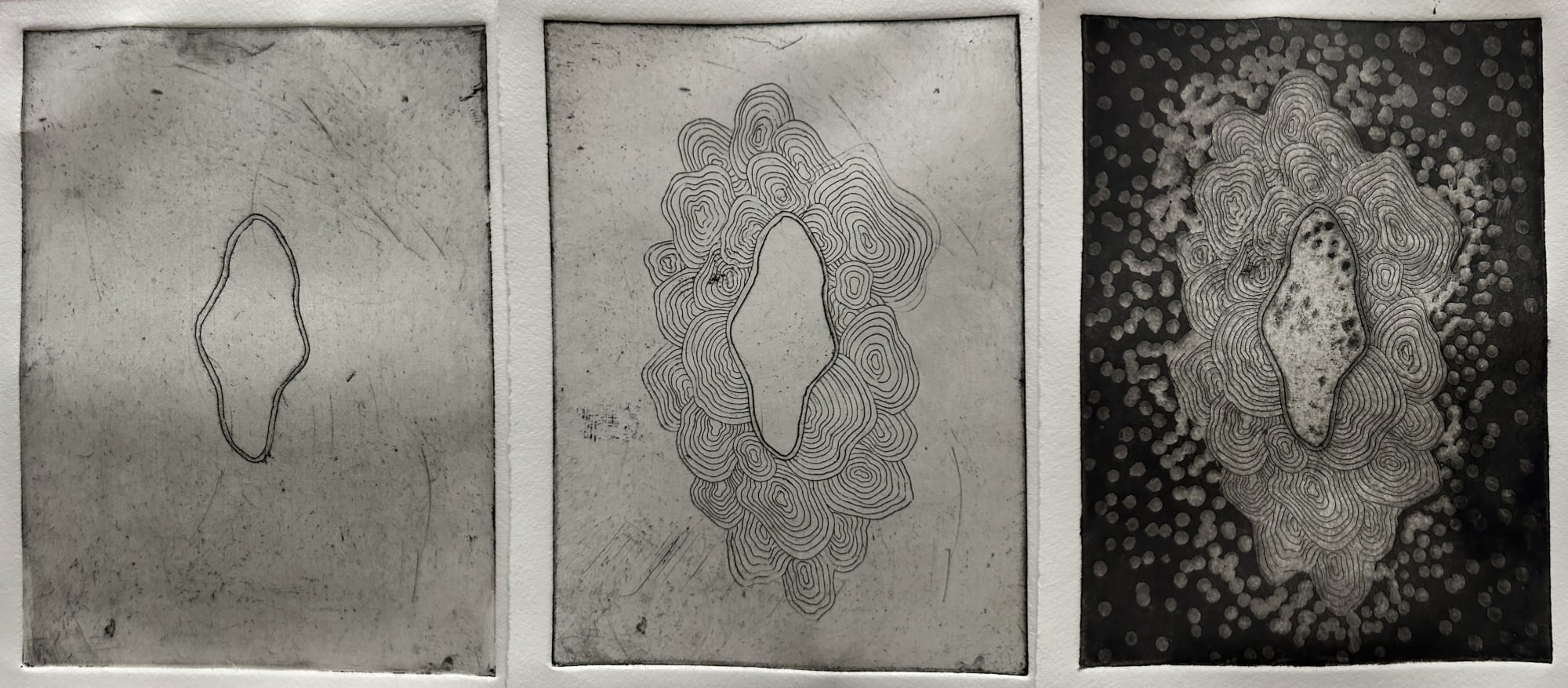 deep time, triptych: intaglio copper plate prints, 2024