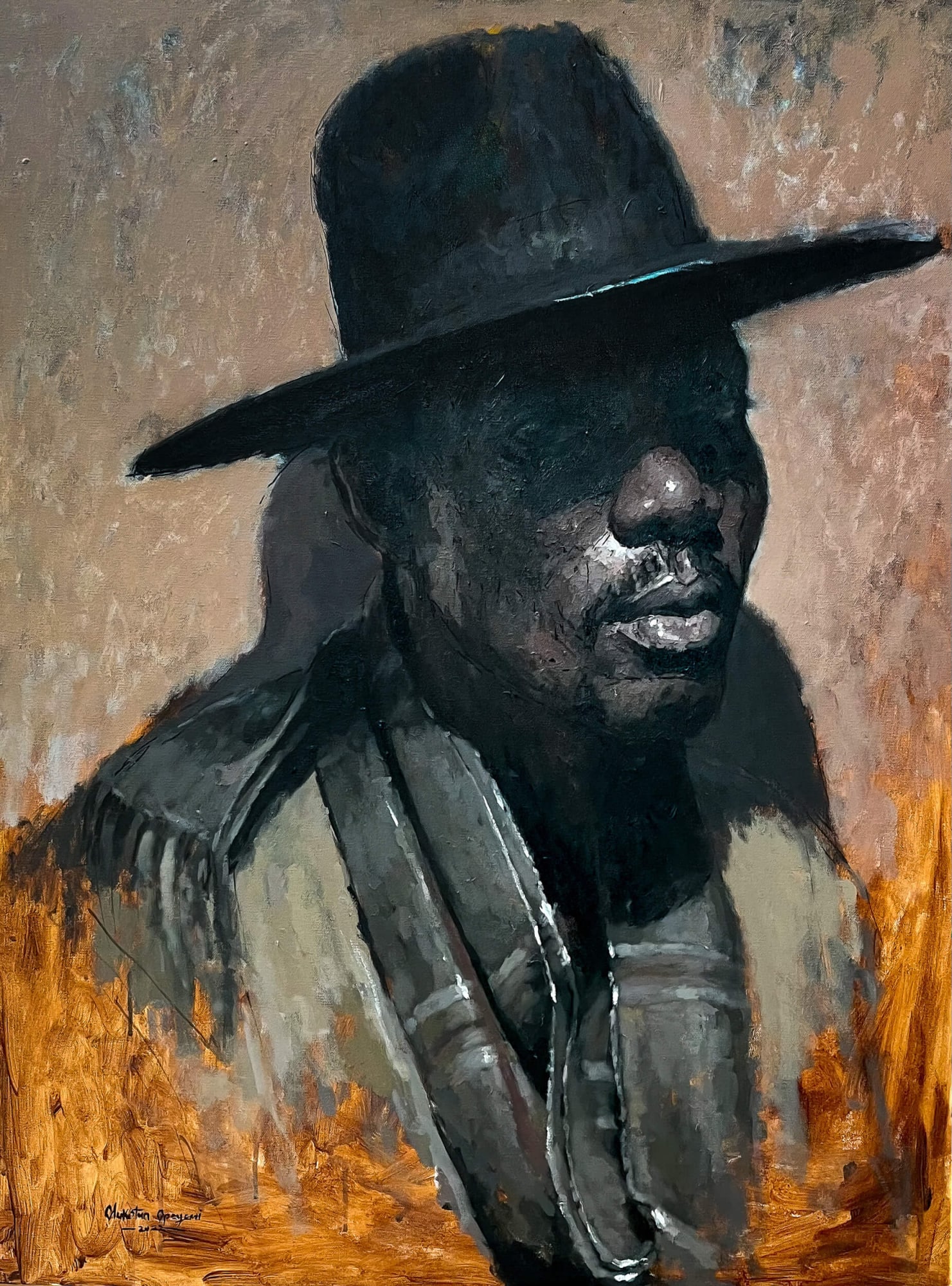 Opeyemi Matthew Olukotun - Thinking and loud - 2022 - 42inches H x 30inches W - Acrylic on canvas