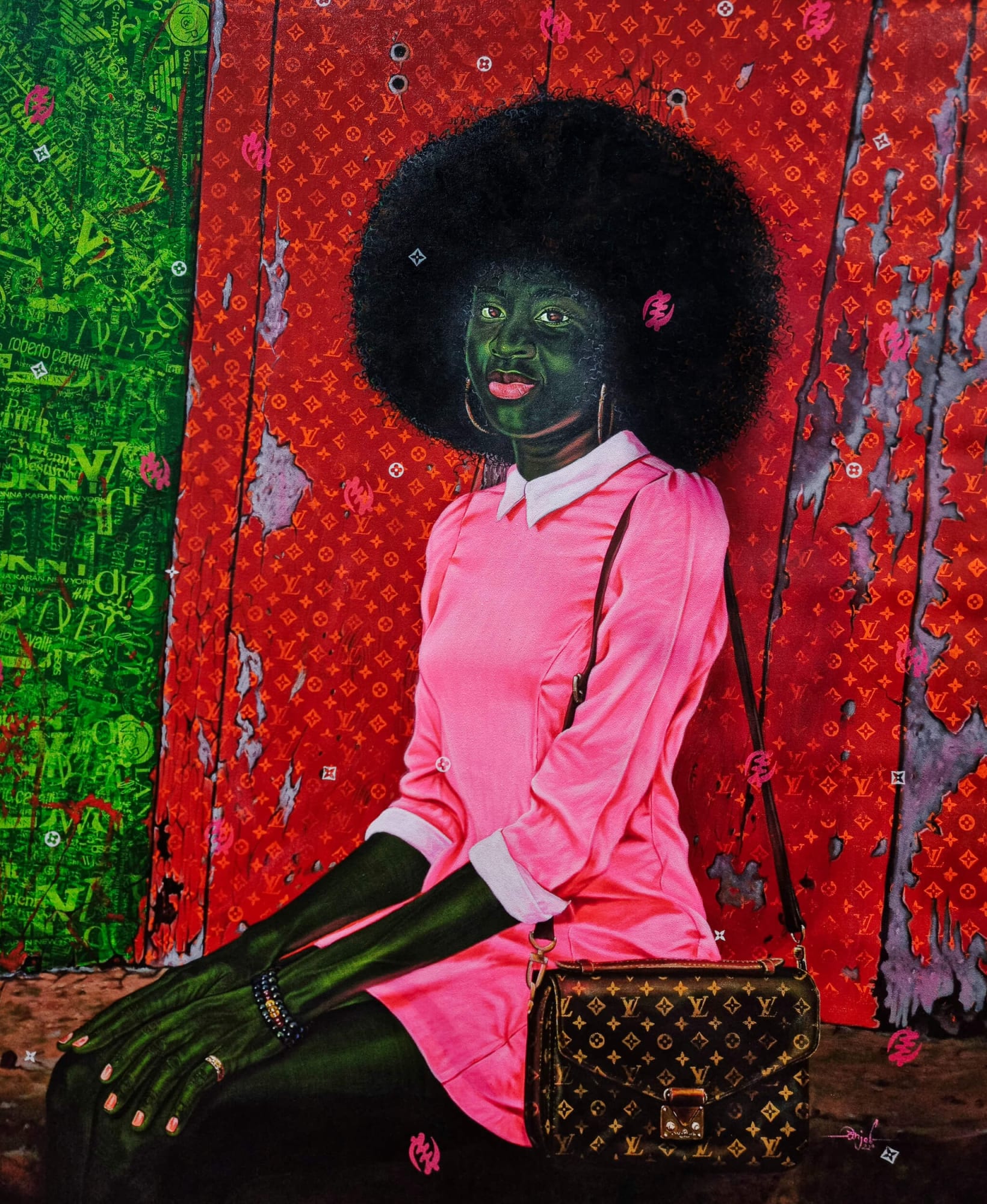 Boris Anje (Anjel) - The artist LV bag - 2022 - 110cm H x 90cm W - Acrylic and silk screen print on canvas