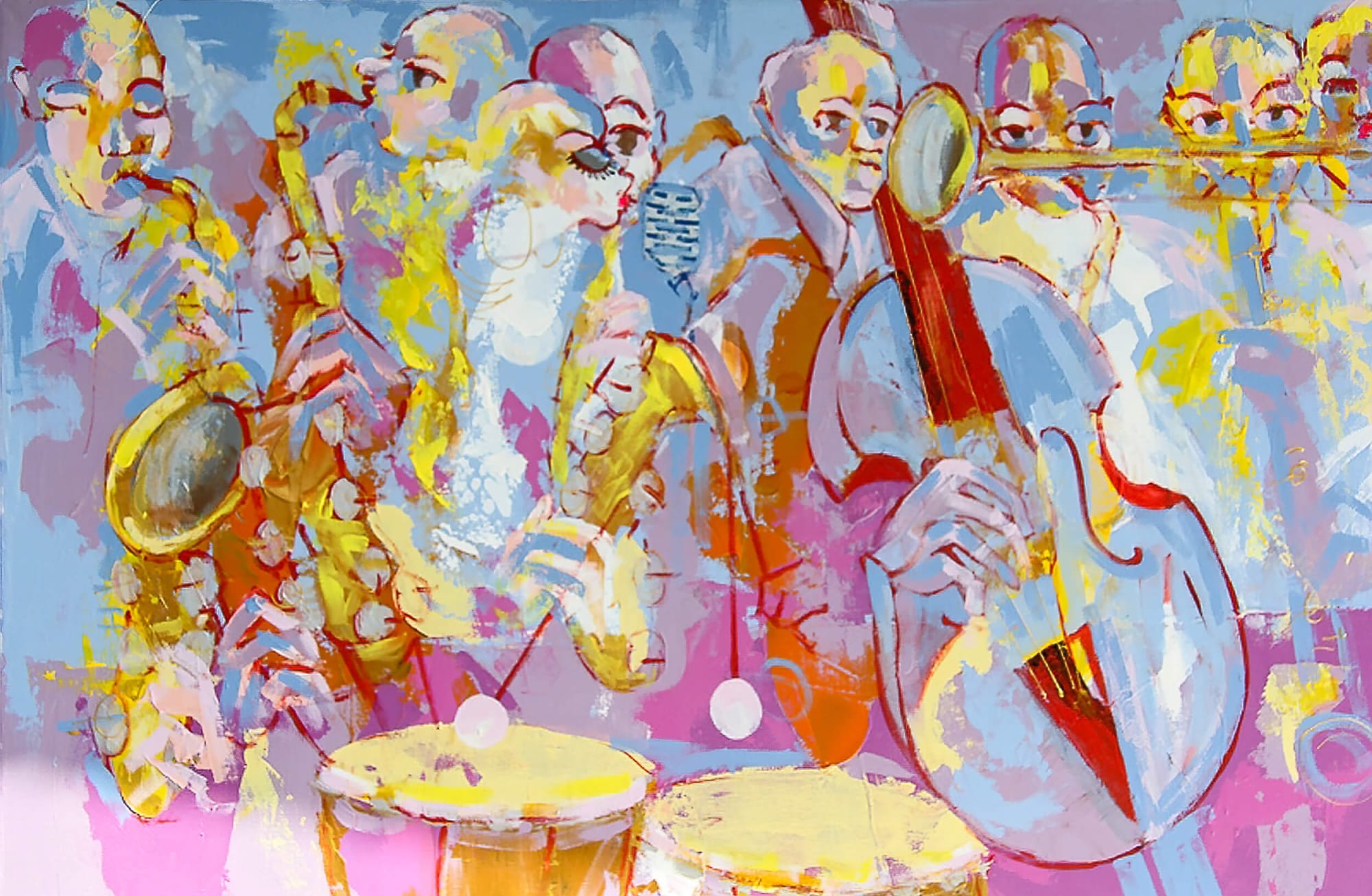 Larry Otoo - "Lady sings the blues" - 2014 - Acrylic on canvas - 115cm H x 145cm W