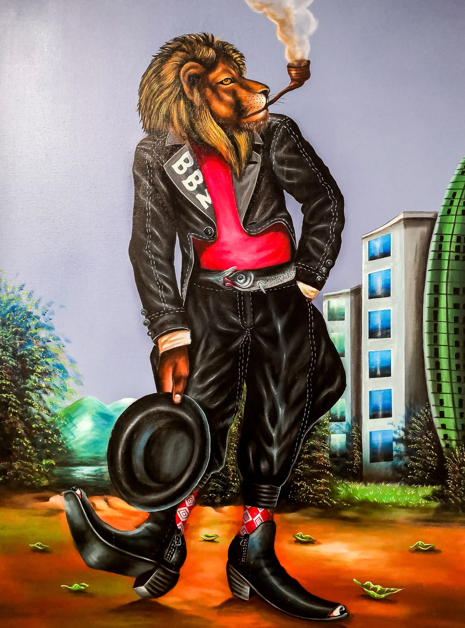 Bodo Fils BBM - Lion Frimeur - 2018 - 150cm H x 100cm W - Acrylic and glitters on canvas