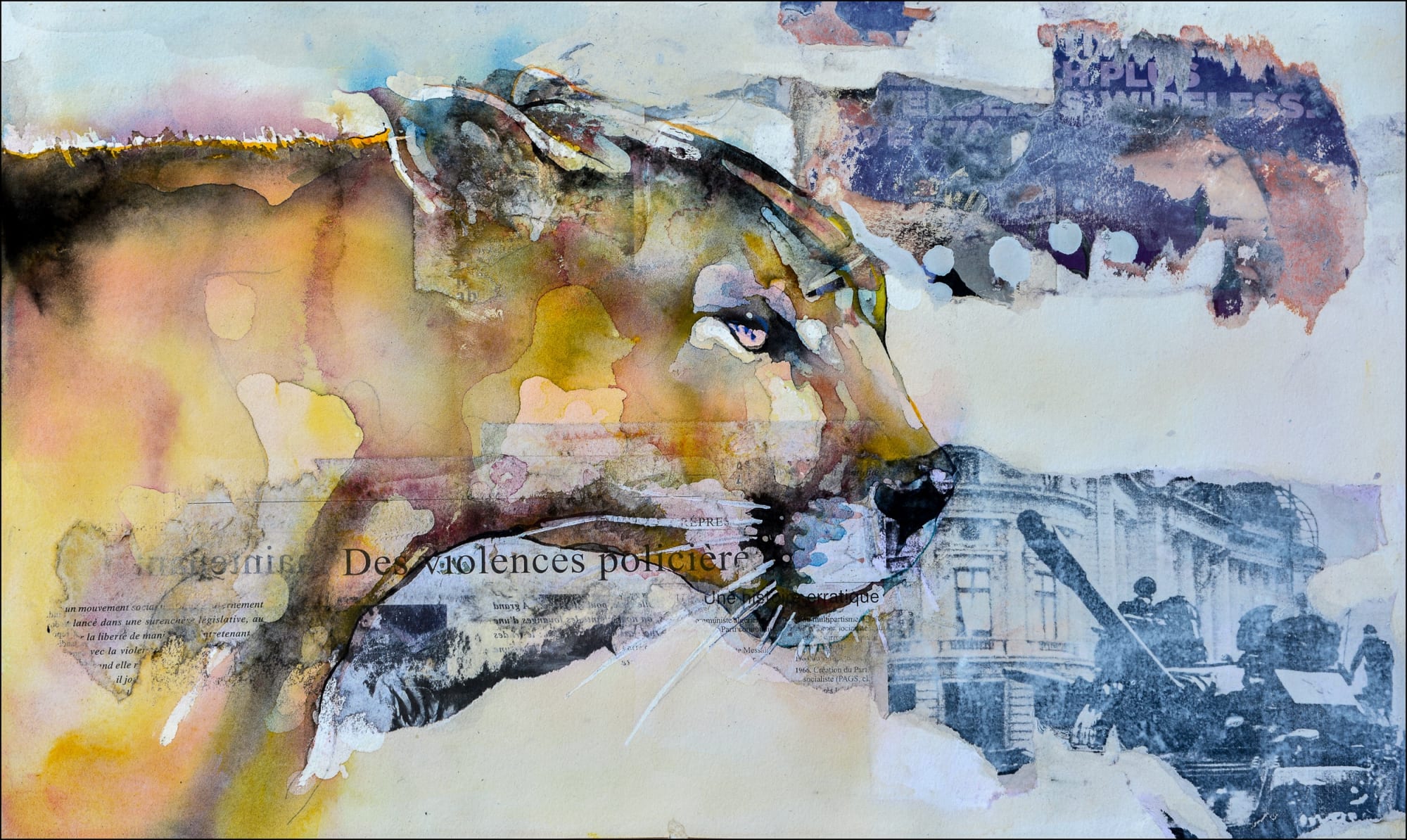 Bruce Clarke - Series "Predators" - Des violences - 2019 - 50cm H x 70cm W - Watercolour & collage on card