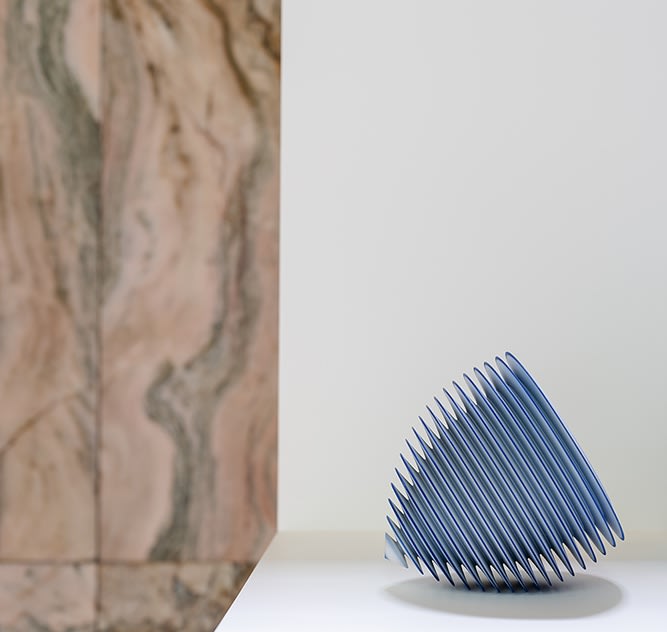 Blue Floating Bowl by Nicholas Lees, one of three purchased by Sir Nicholas and Judith Goodison at the show for the Fitzwilliam Museum in Cambridge