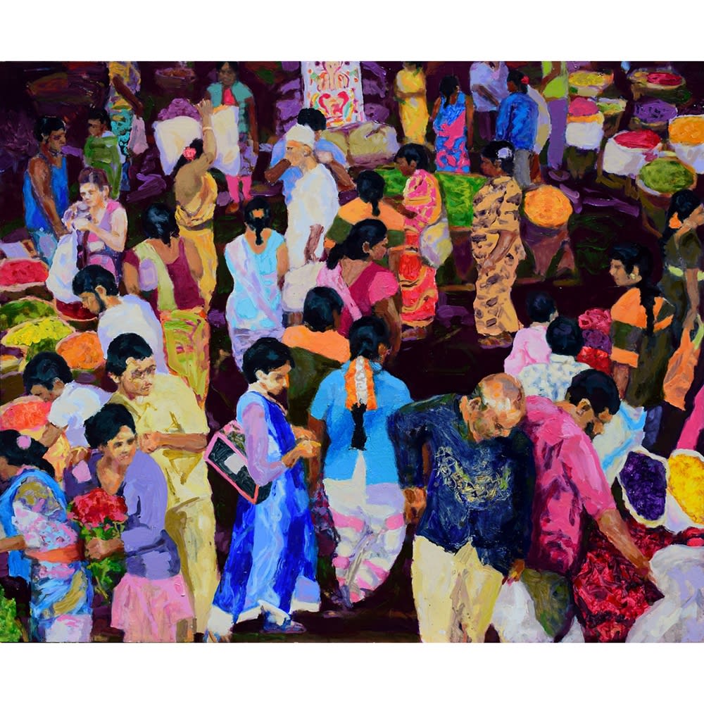 The Krishna Rajendra Flower Market (Bengalaru). Oil on board 122 x 150cm (SOLD)